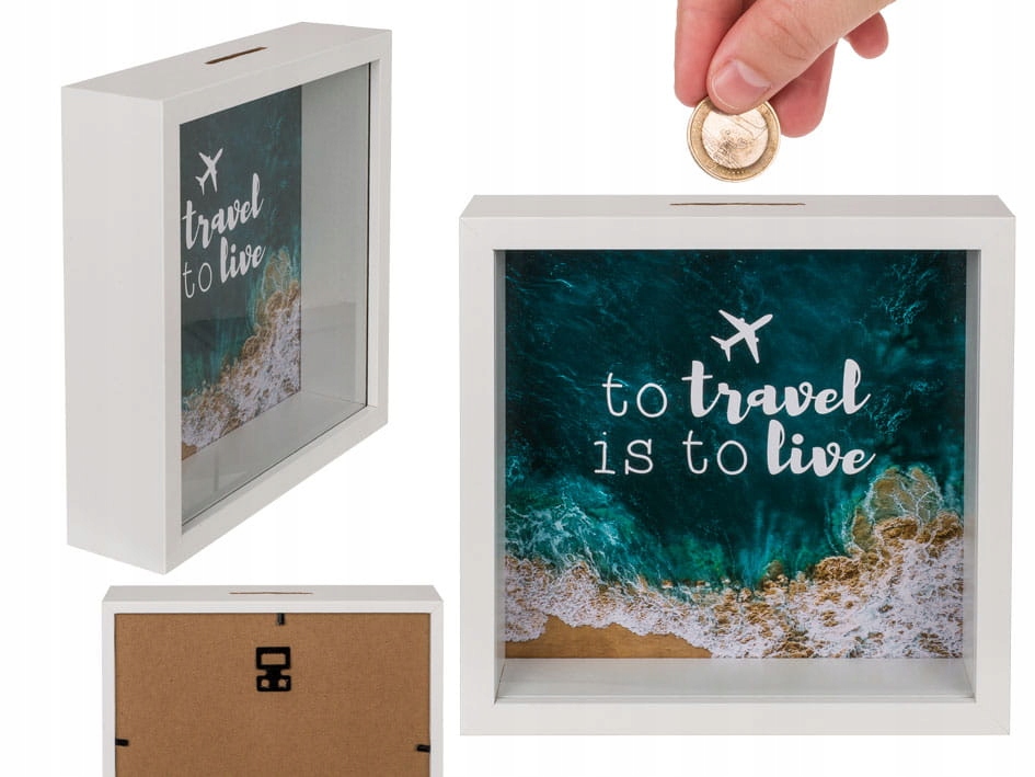 

Skarbonka z szybką travel is to live Przezroczysta