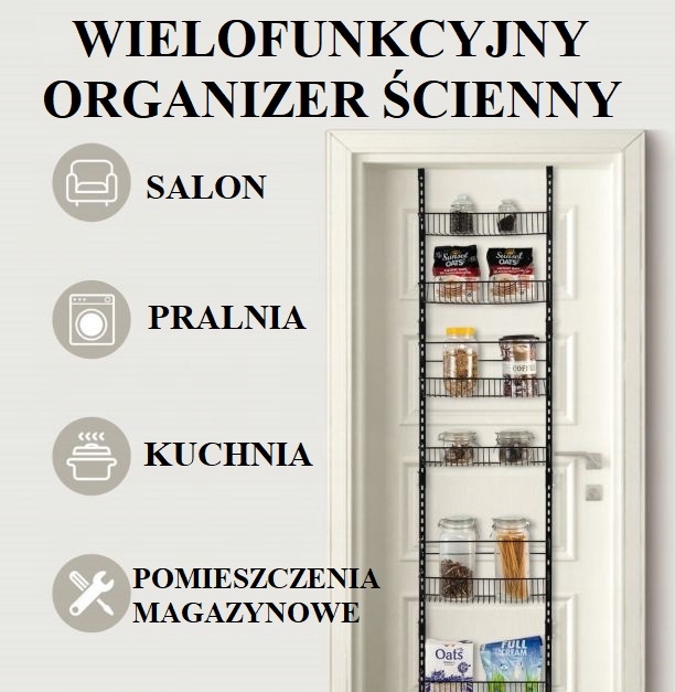 ORGANIZER ŚCIENNY / DRZWIOWY 6 PÓŁEK METALOWY Wysokość mebla 208 cm