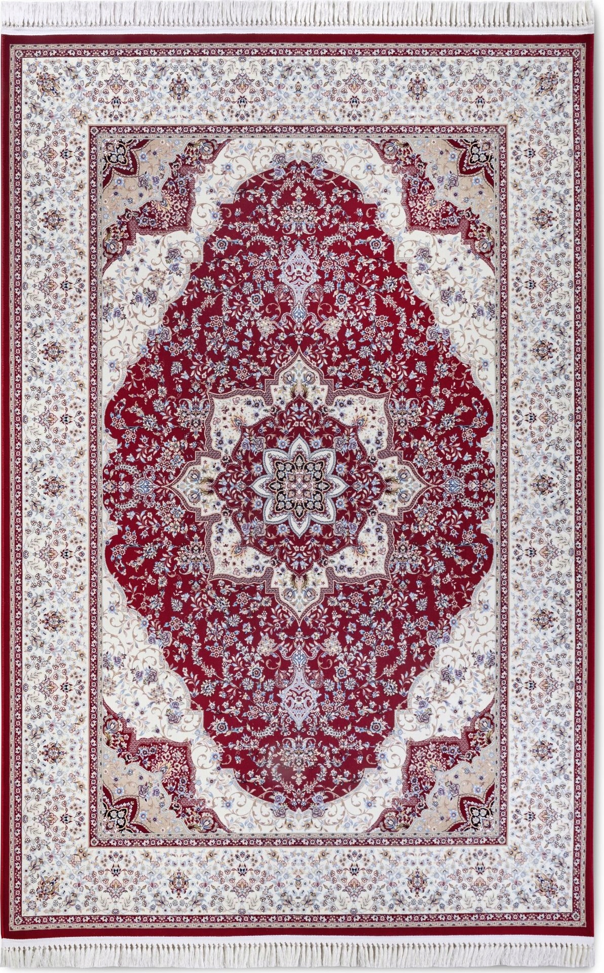 Tradičný koberec do obývačky 155 x 235 cm, klasický krémovo červený s strapcami