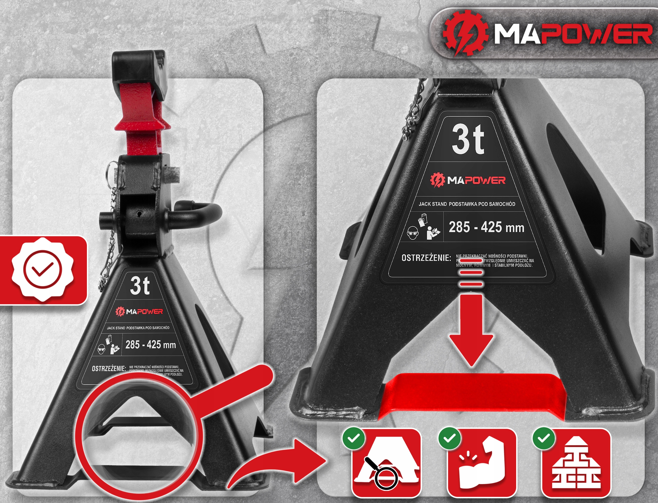 KOBYŁKI SAMOCHODOWE PODPORY WARSZTATOWE Z GUMĄ BLOKADĄ [ 3T ] 4SZT MAPOWER Kod producenta MPJS01