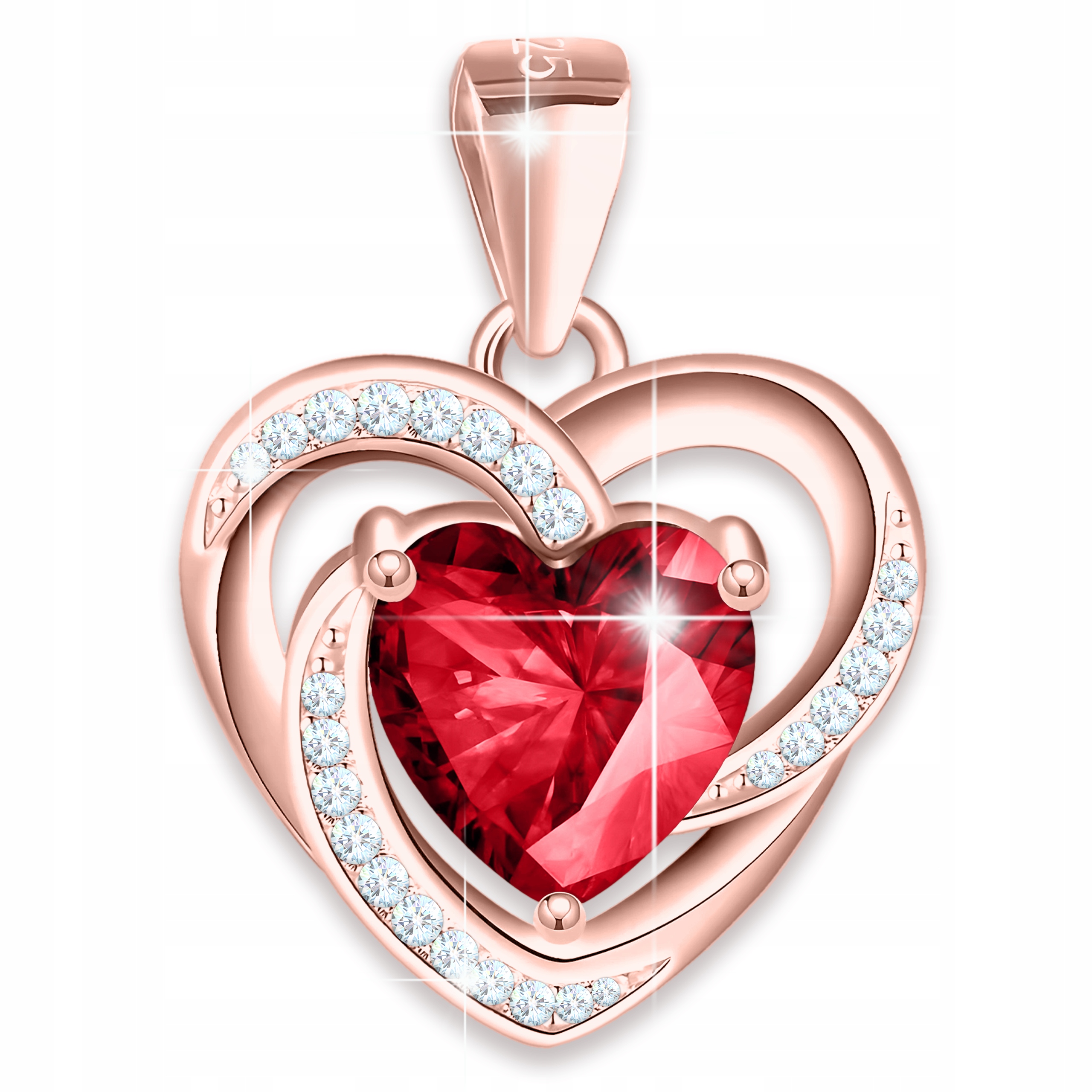 Pozlacený přívěsek Velké červené křišťálové srdce s zirkony Stříbro 925