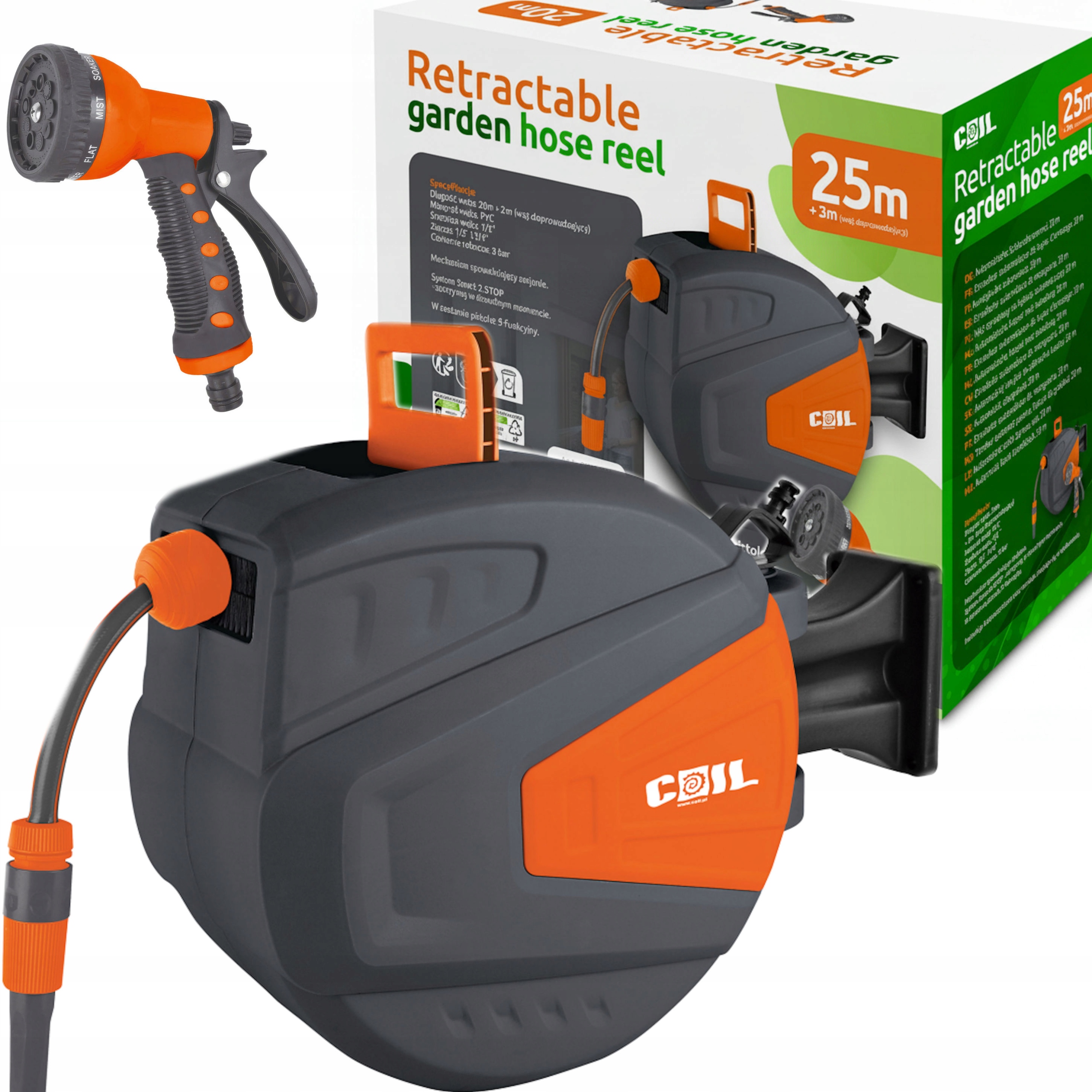Hadice 25 M Silný Buben Navíječ Sada Pistole 9 Funkcí Coil