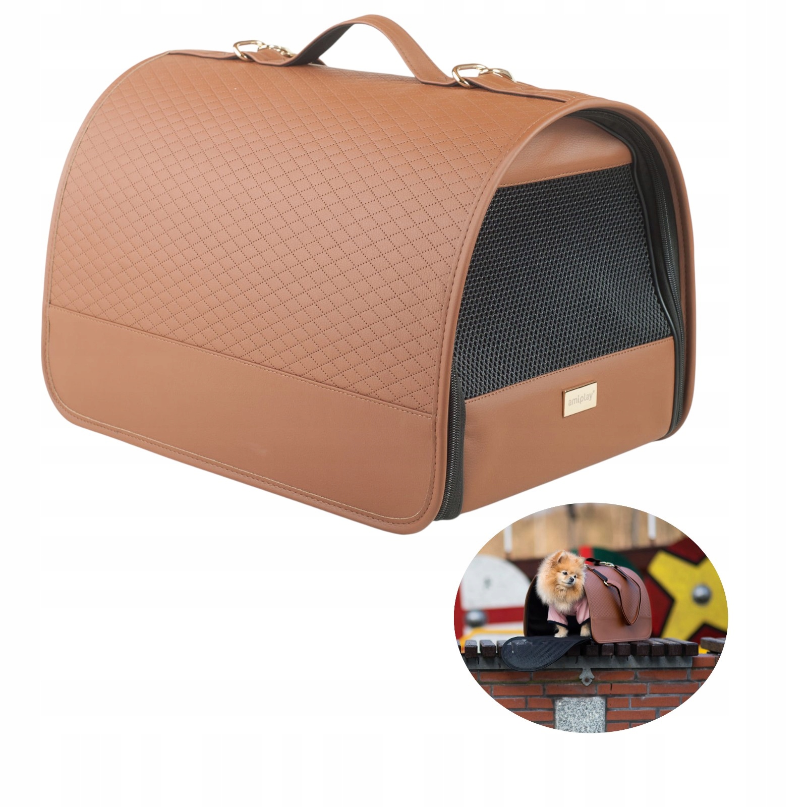Brązowy Transporter Torba M Funkcjonalny Bezpieczny dla psa-kota