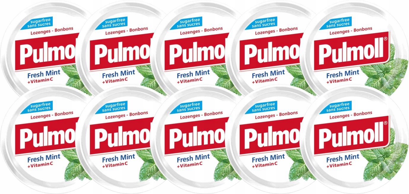 (x10) Pulmoll Cukierki Fresh Mint 45g Bez Cukru