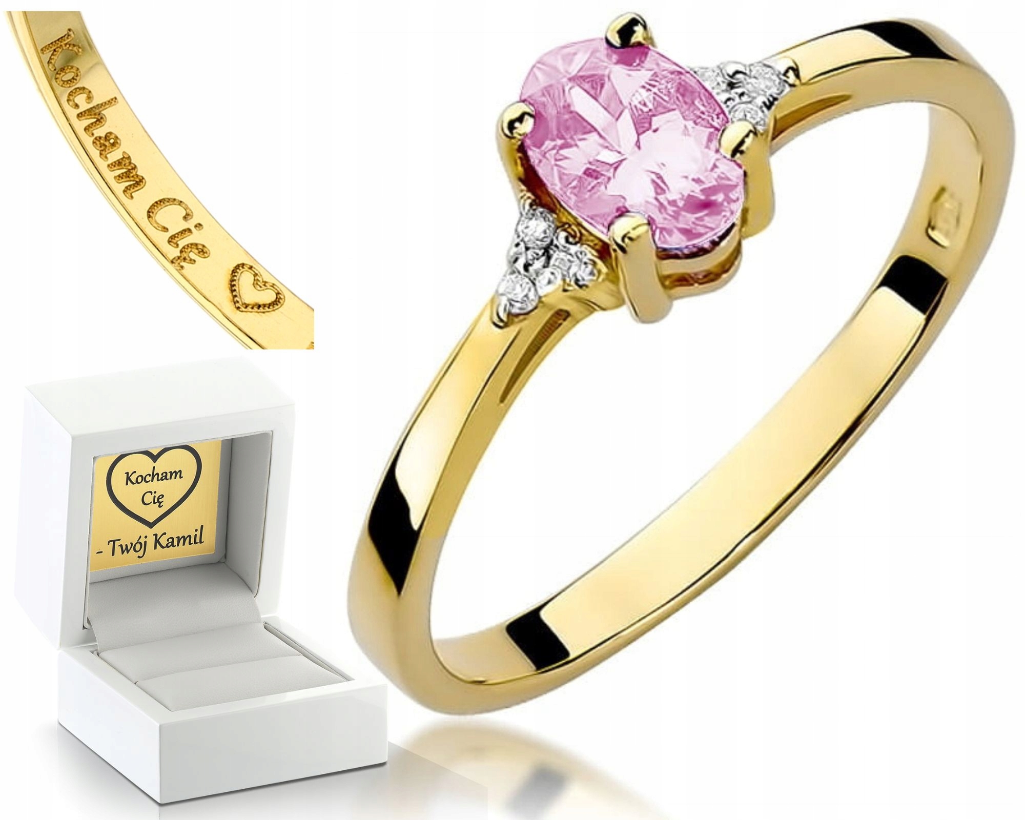 Zlatý Prstýnek S Růžovým Topazem A Brilianty