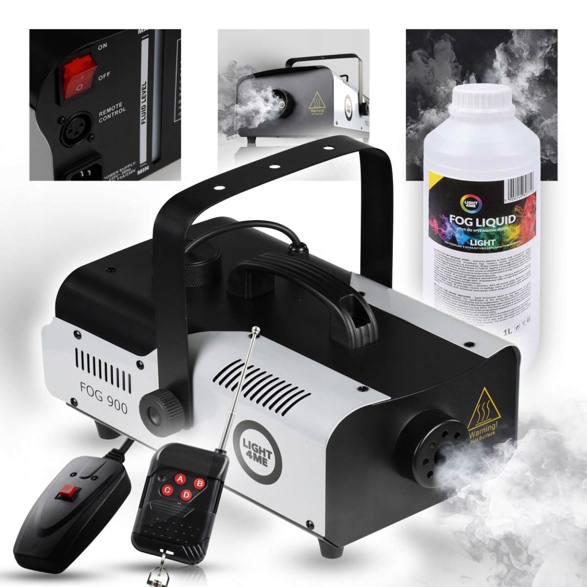 Výrobník Dýmu Mlhy Dýmovač Silný Dýmovač Fog 900W dva ovladače Kapalina 1L