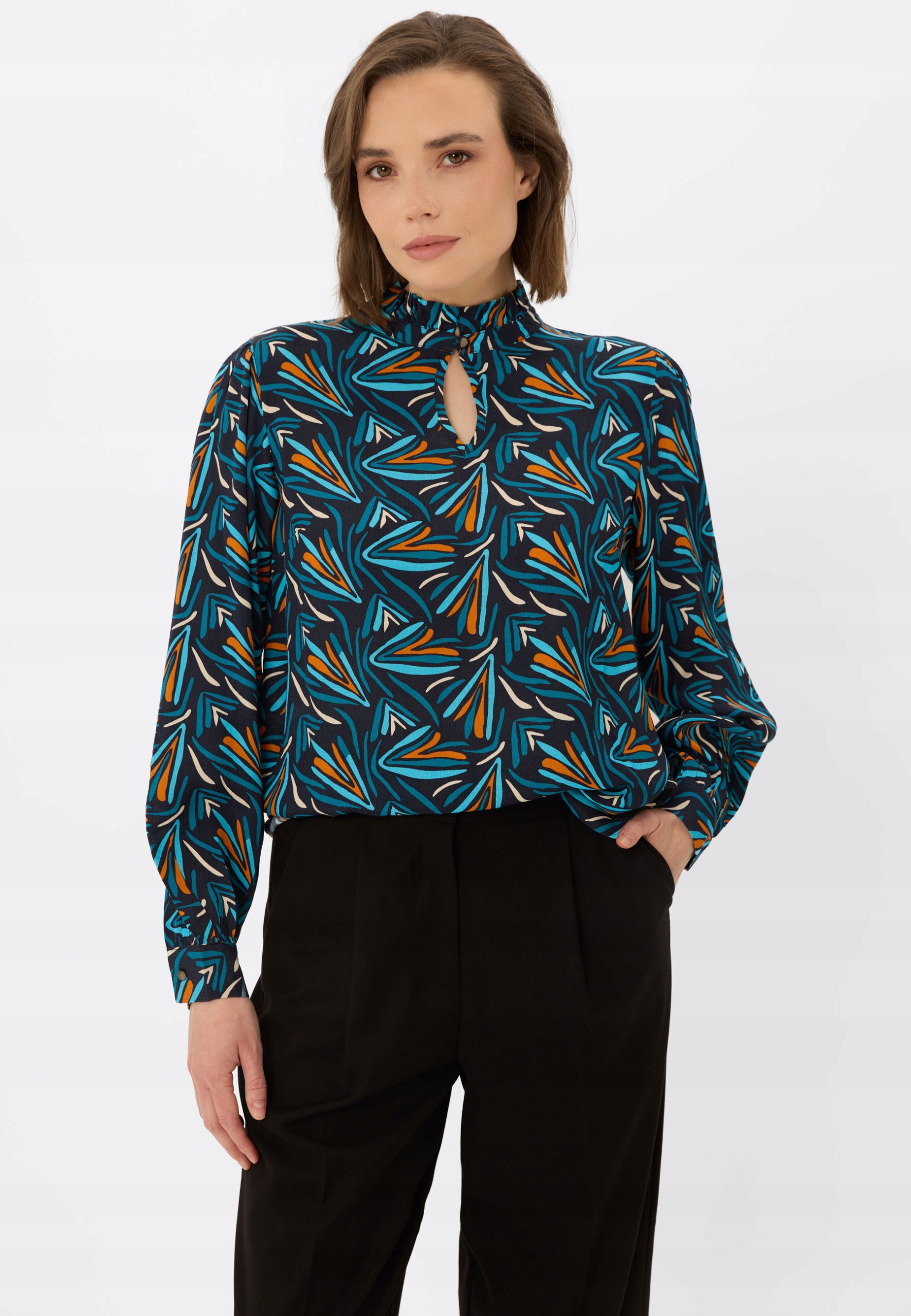 Damska Bluzka Koszulowa Wzorzysta Niebieska Volcano K-banax M