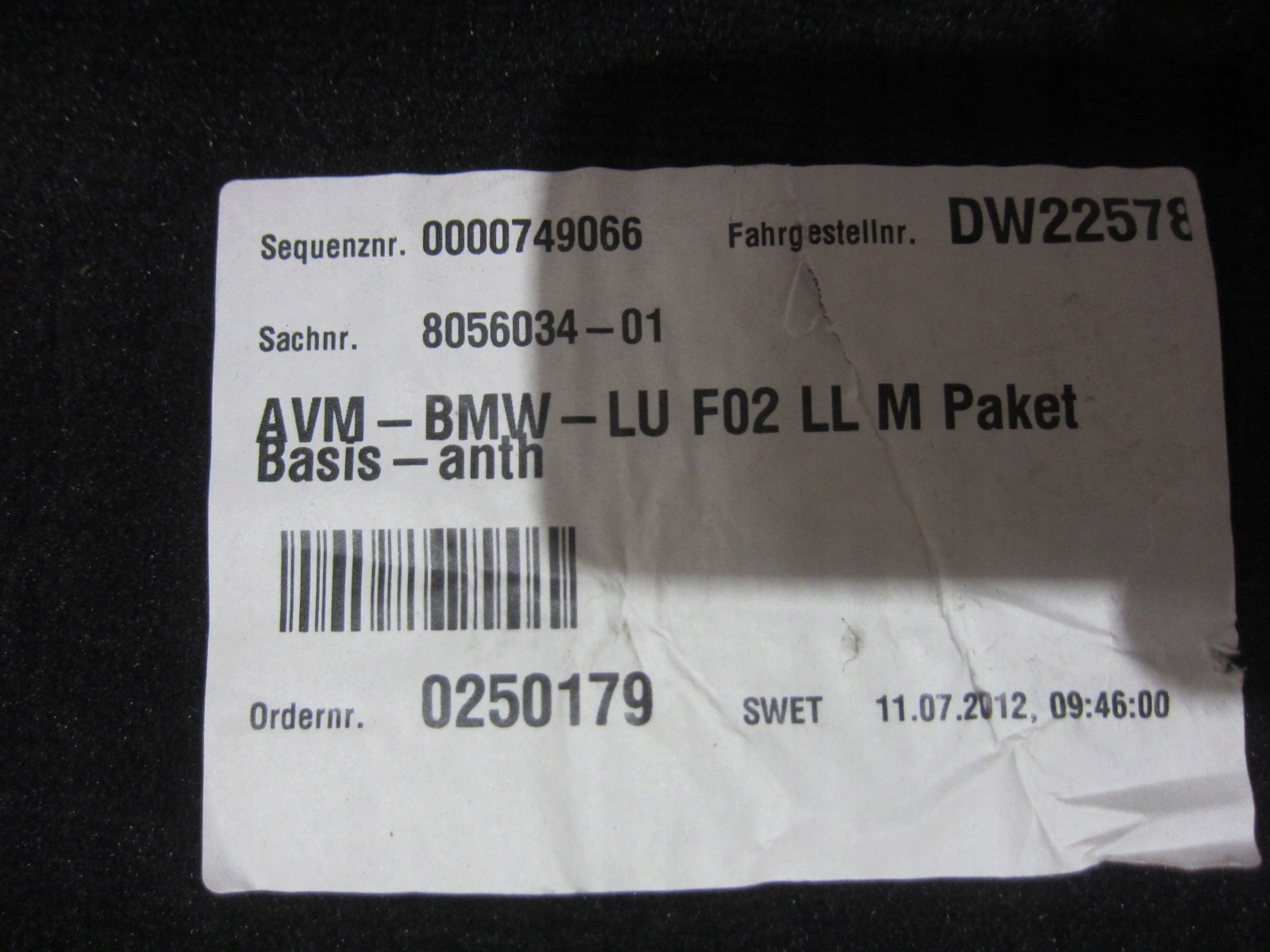 BMW F01 F02 mats floor front front carpet m-packet 51478056046