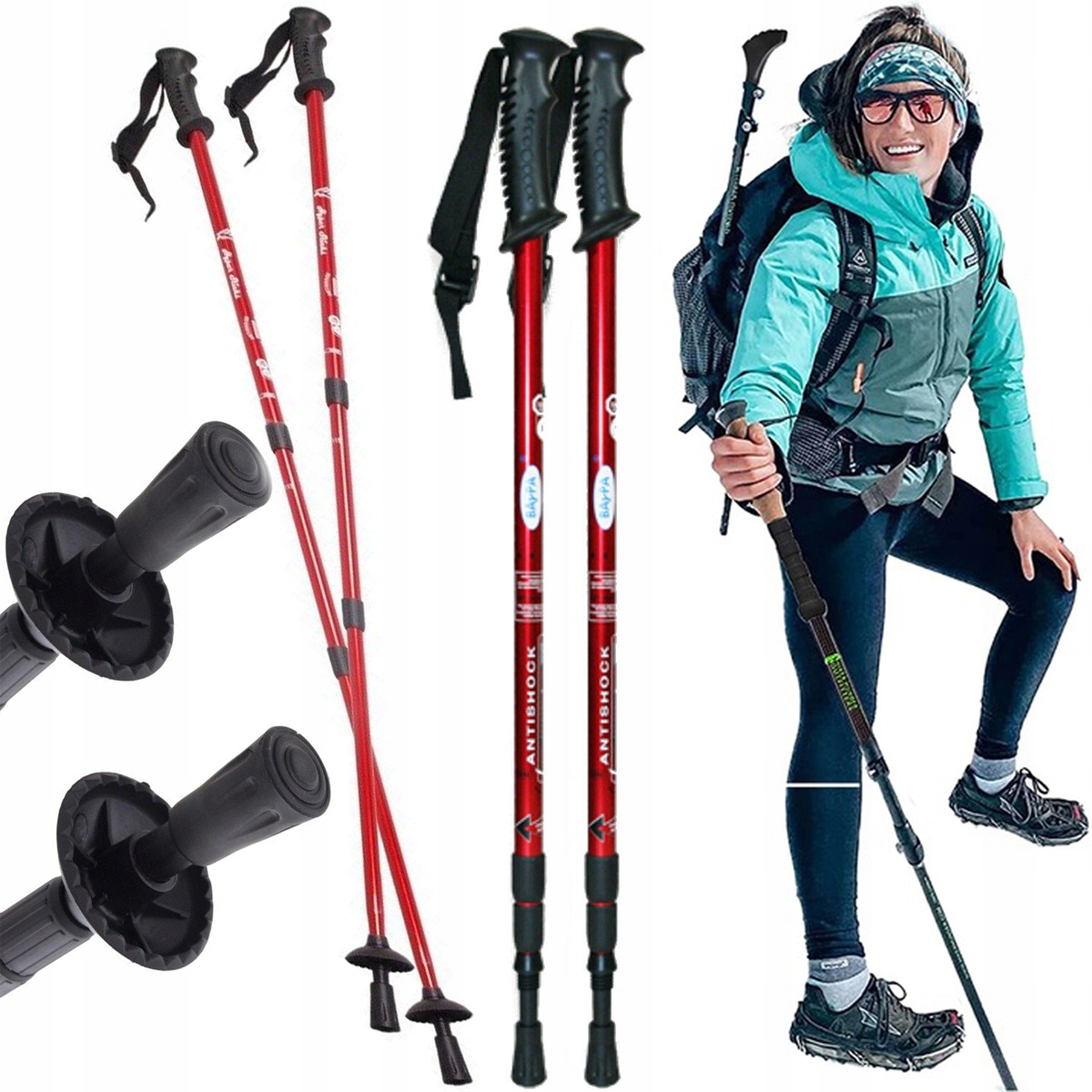 Zestaw 2szt KIJKI TREKKINGOWE DO CHODZENIA NORDIC WALKING KIJE MEGA WYGODNE Kolor dominujący wielokolorowy