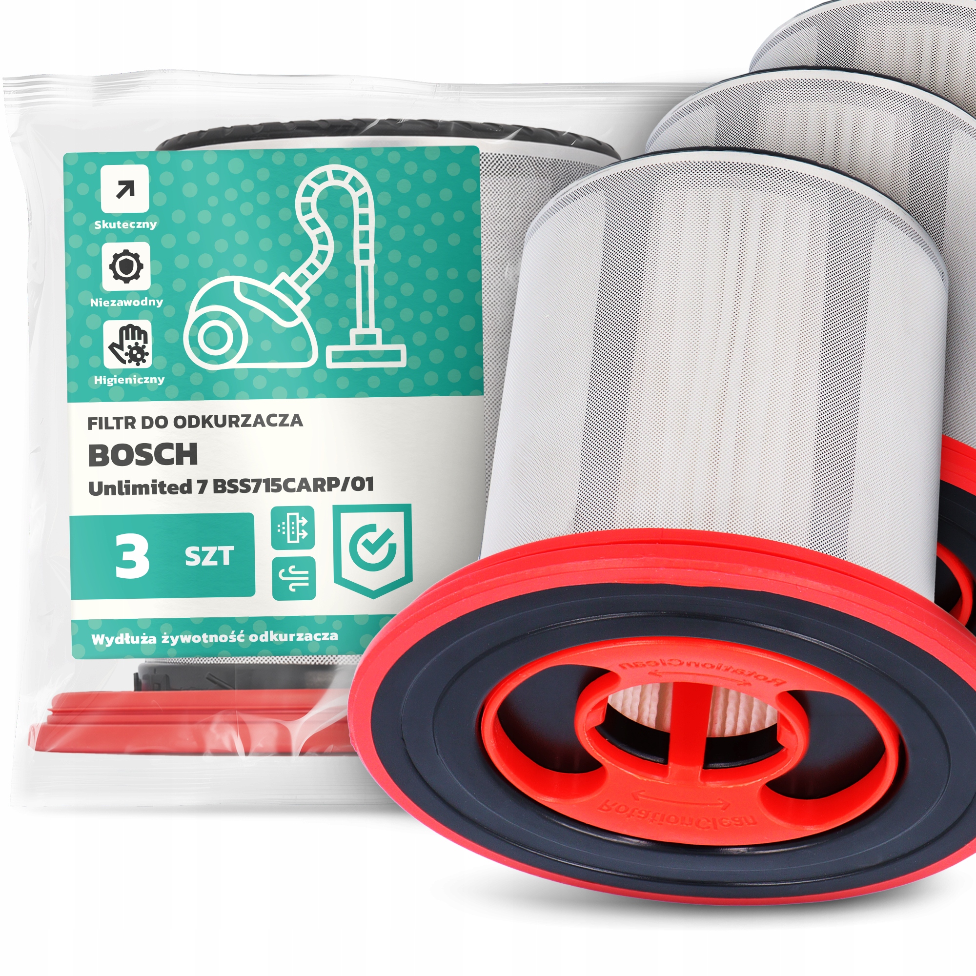 3x Vzduchový Filtr pro Vysavač Bosch Unlimited 7 BSS715CARP/01 Hepa Em-w