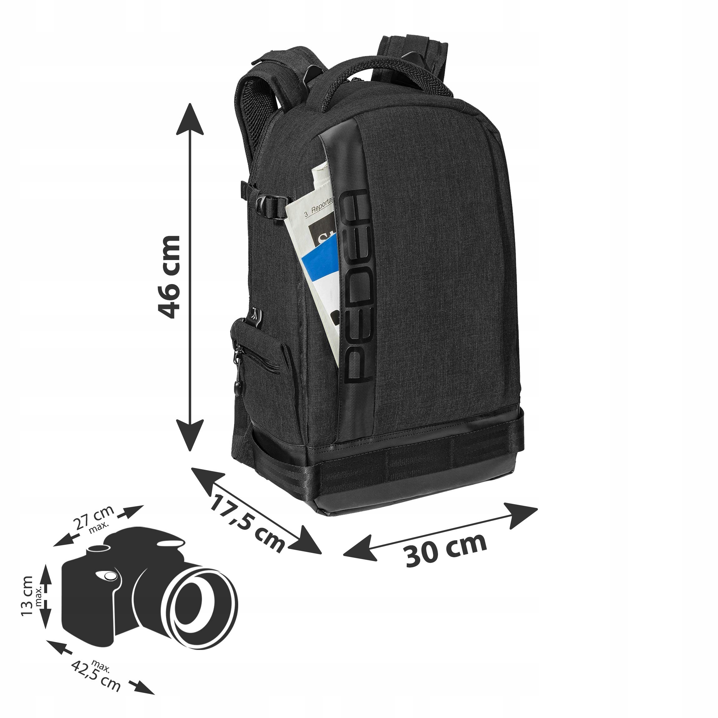PEDEA Plecak Na Aparat DSLR Wodoodporny Czarny Regulowane Przegrody — miniatura 3