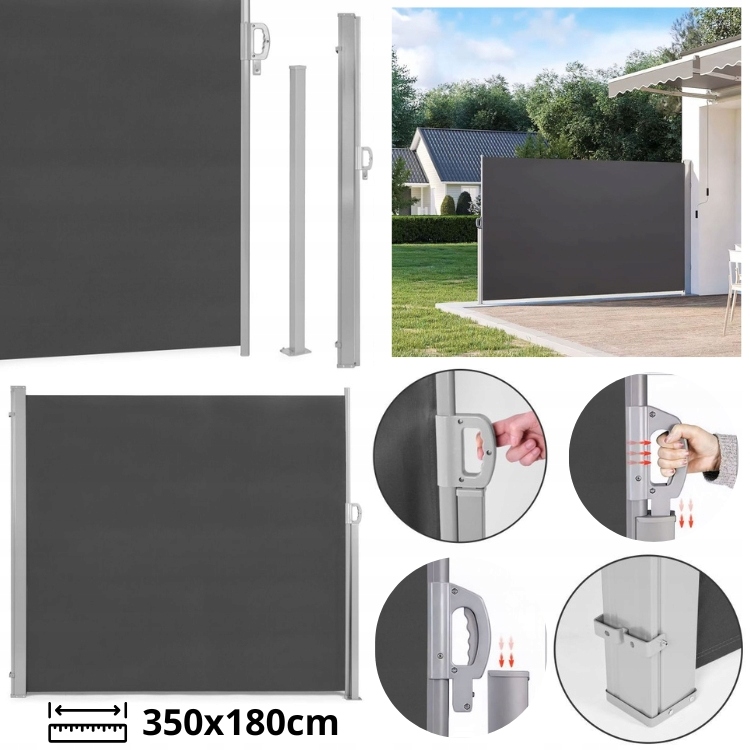 Markiza Boczna Składana 350x180cm Parawan Roleta Na Taras Balkon Do Ogrodu