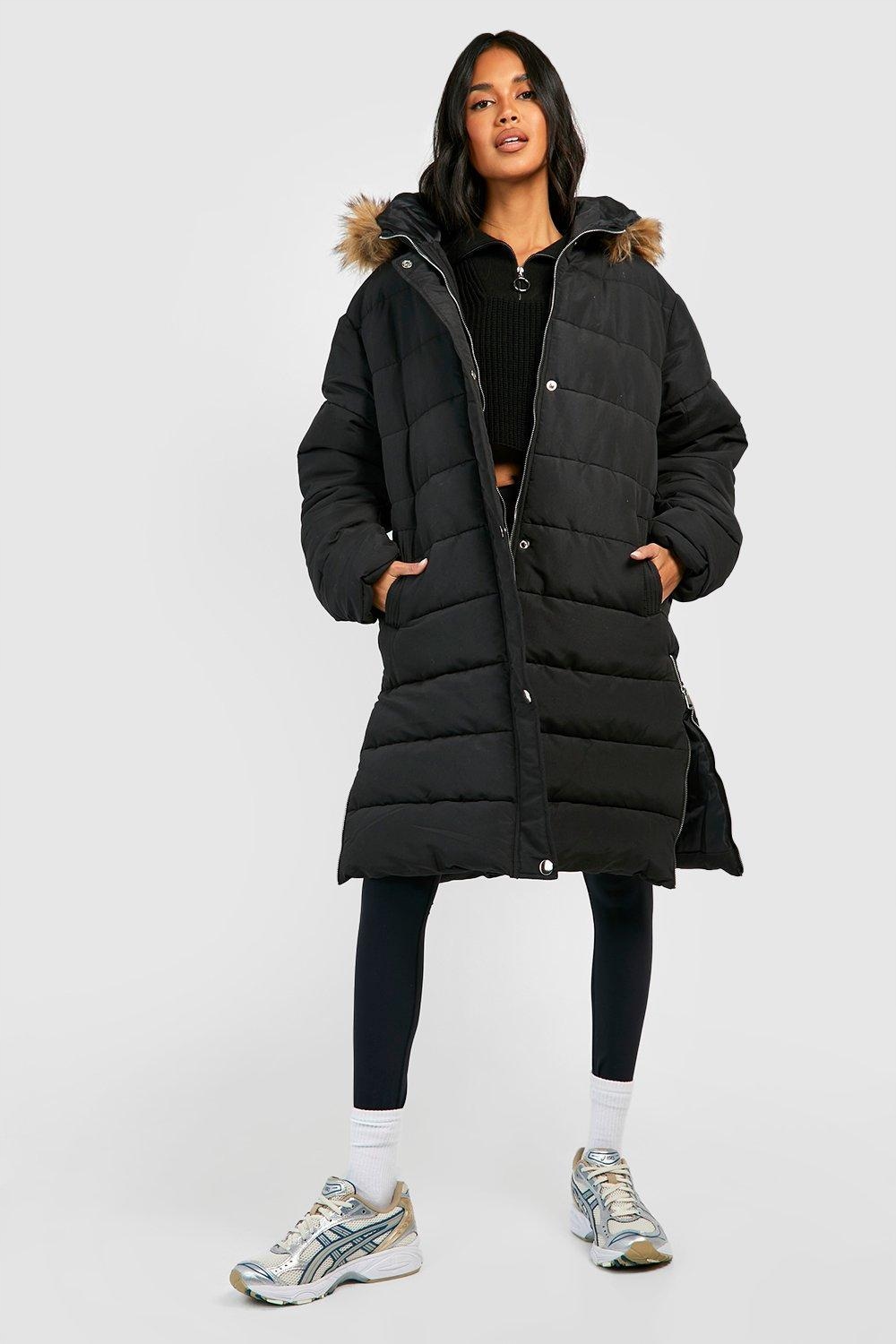 KU317 Boohoo Dlouhá Péřová Bunda Parka S Kapucí Kožíšek (1) XL