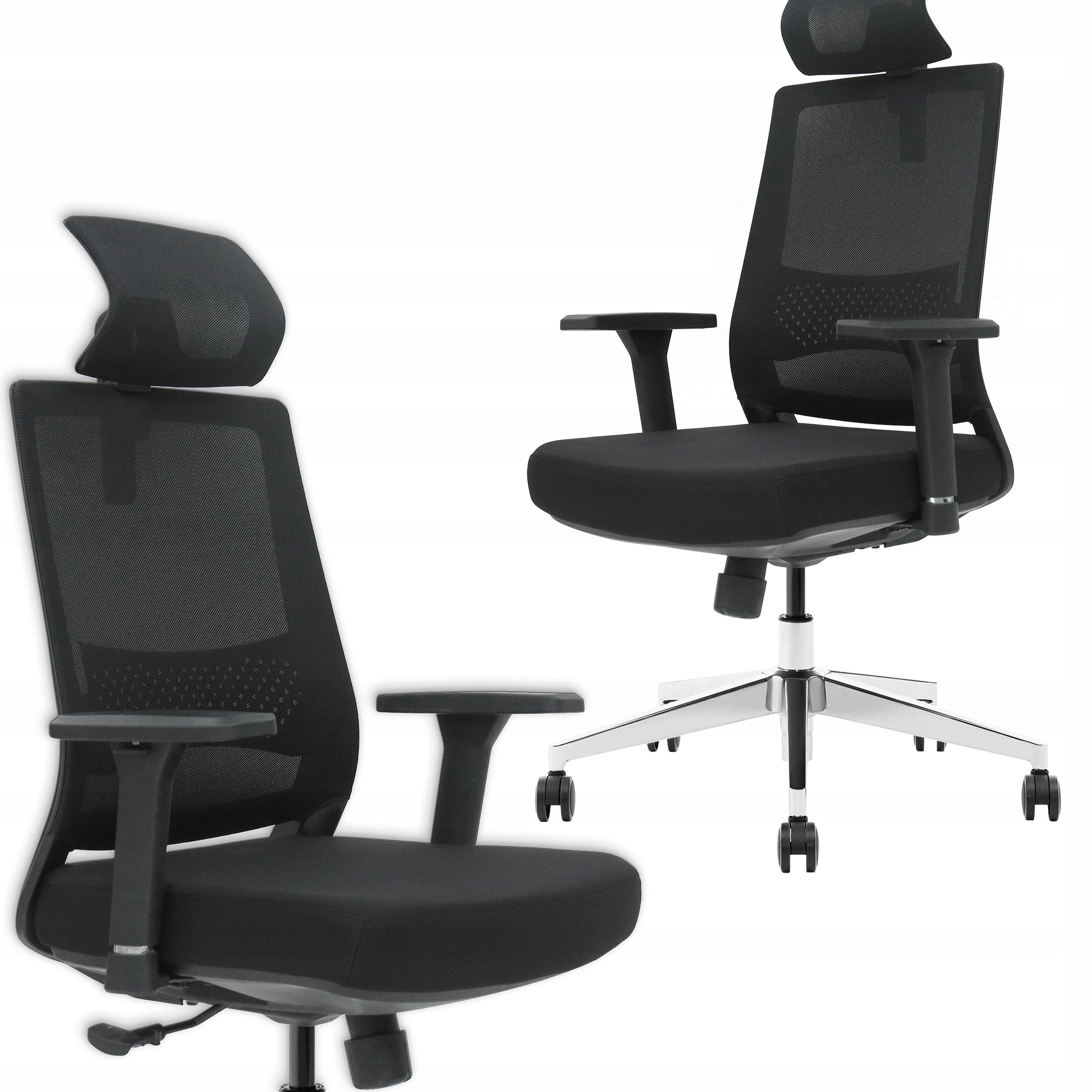 Fotel Biurowy obrotowy Krzesło biurowe Chrom i materiał 4pozycje Ramiona 3D