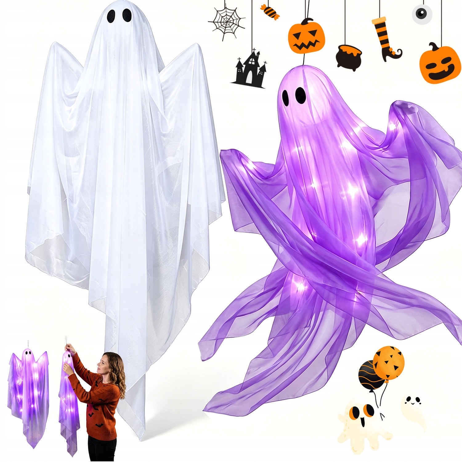 2 Ks Duch Na Halloween Svítící 120 CM Pohyblivá Ramena Dekorace Na Párty