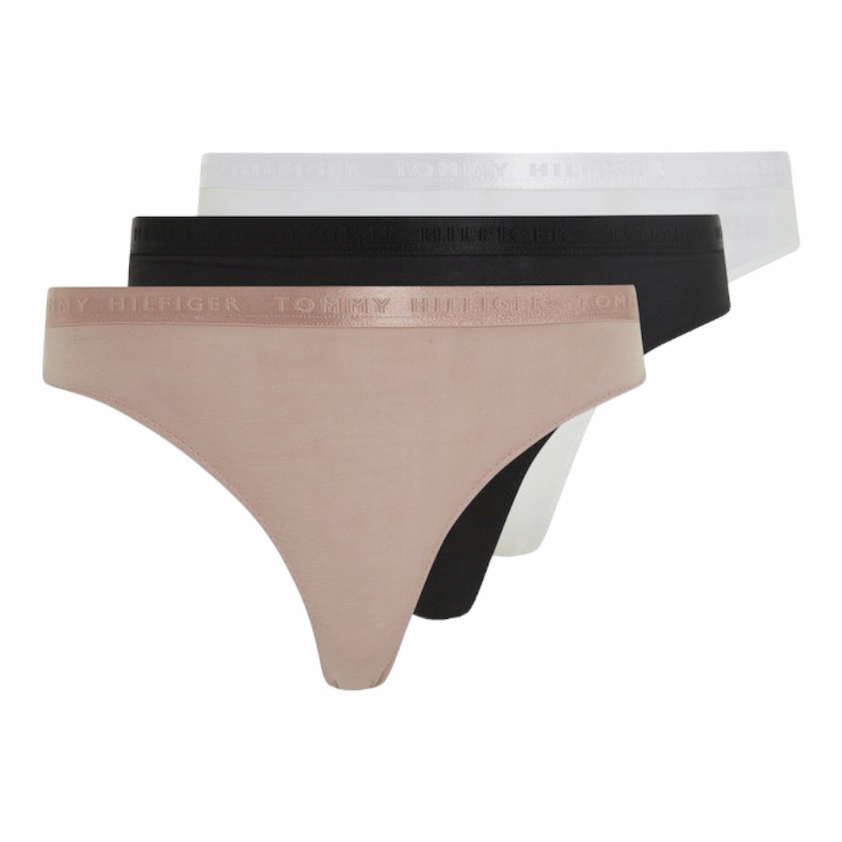 Tommy Hilfiger Tanga Dámské Kalhotky 3P Thong Bílé, Černé, Béžové vel. S