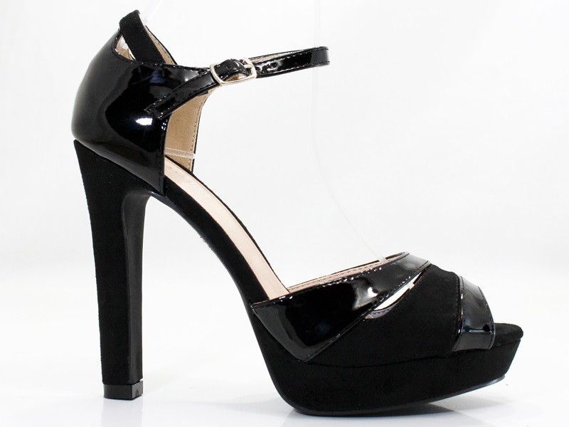 CZARNE CUDO SANDAŁY SZPILKI PLATFORMA SG 39 Kolor czarny