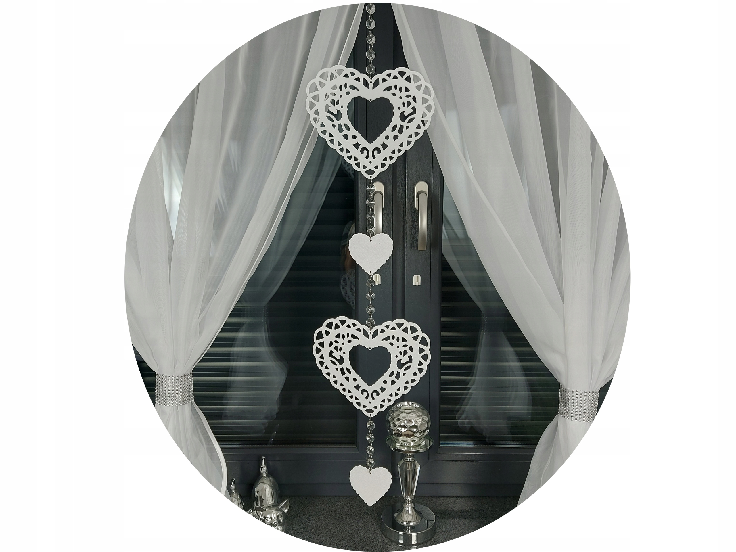 ZAWIESZKA AŻUR GIRLANDA SZKLANA 4 X SERCE EXTRA OZDOBA 23