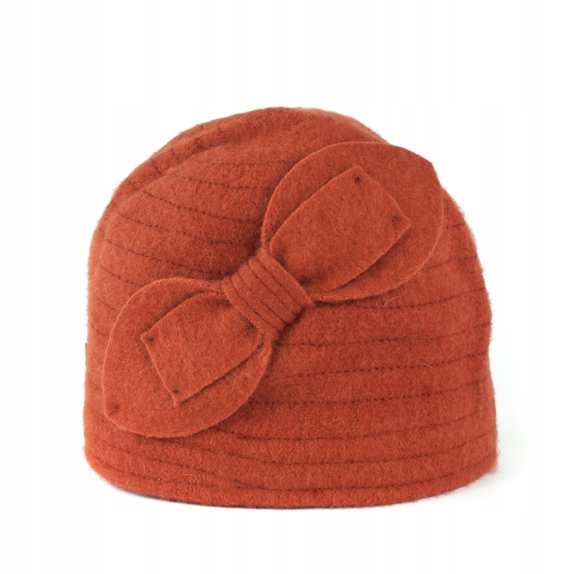 

Ruda Czapka Na Jesień Retro Z Kokardą Elegancka
