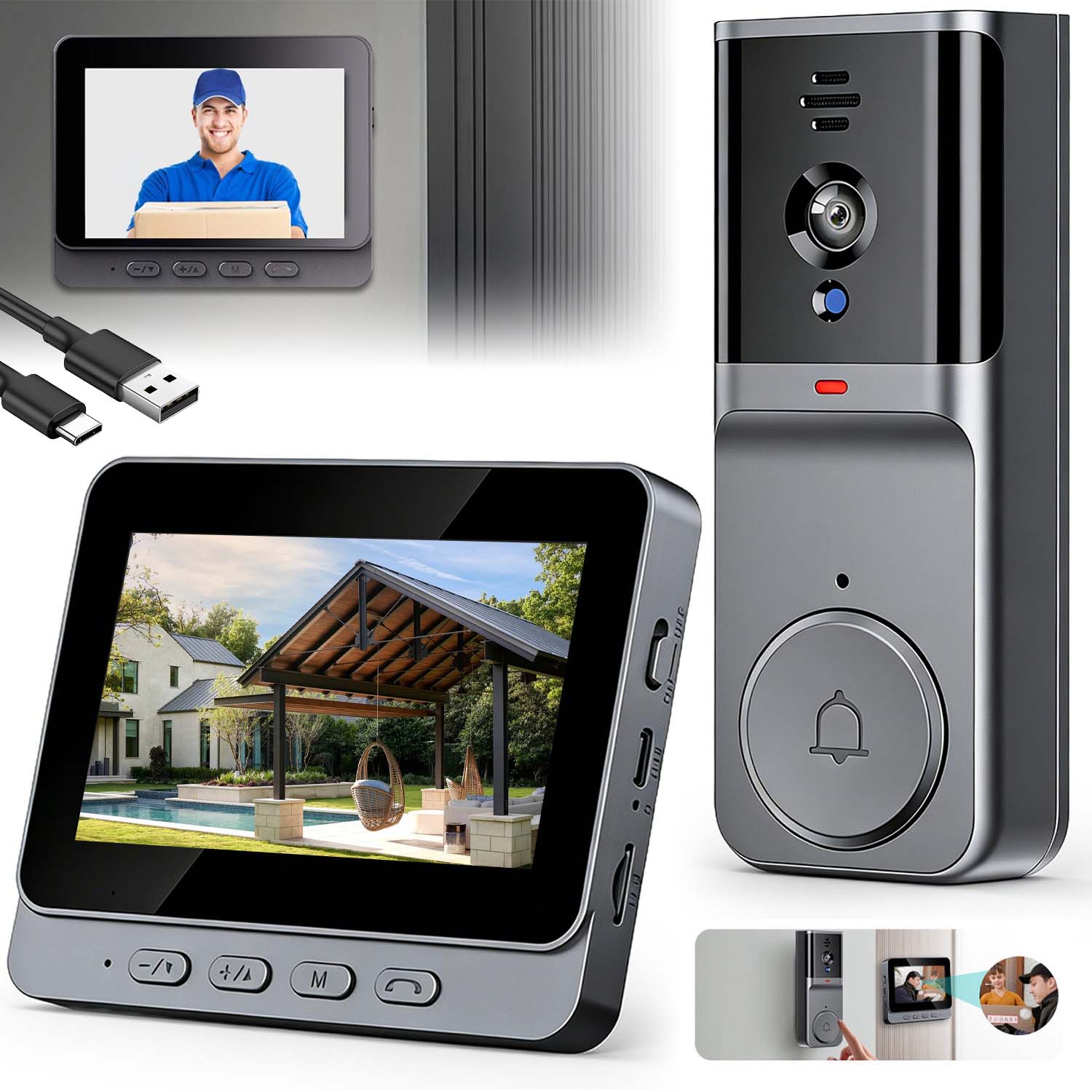 Videovrátnik Video Zvonček Domofón Kamera Smart 4,3 Palca S Nočným Videním