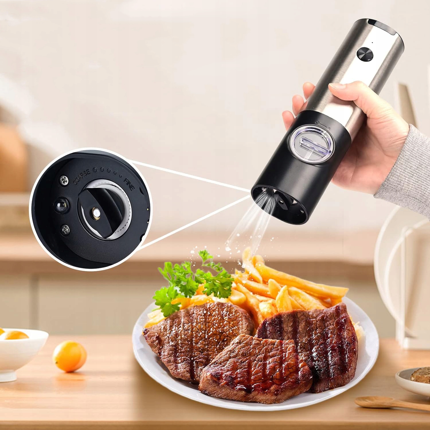 ELEKTRYCZNY MŁYNEK DO SOLI I PIEPRZU, ŁADOWANY PRZEZ USB, ZE ŚWIATŁEM LED Marka inna