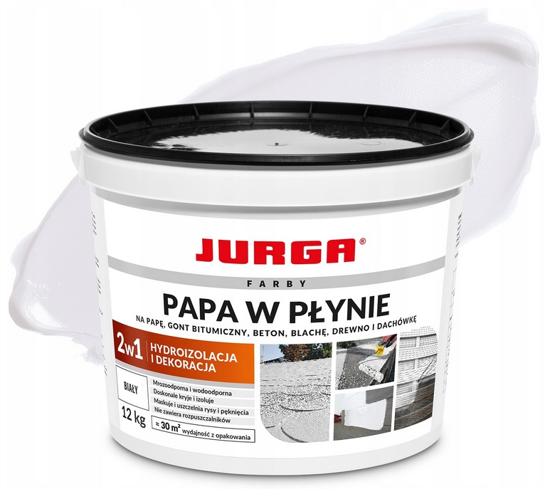 Jurga Papa W Płynie Uniwersalna Farba Na Dach Wodoodporna Biała 12KG