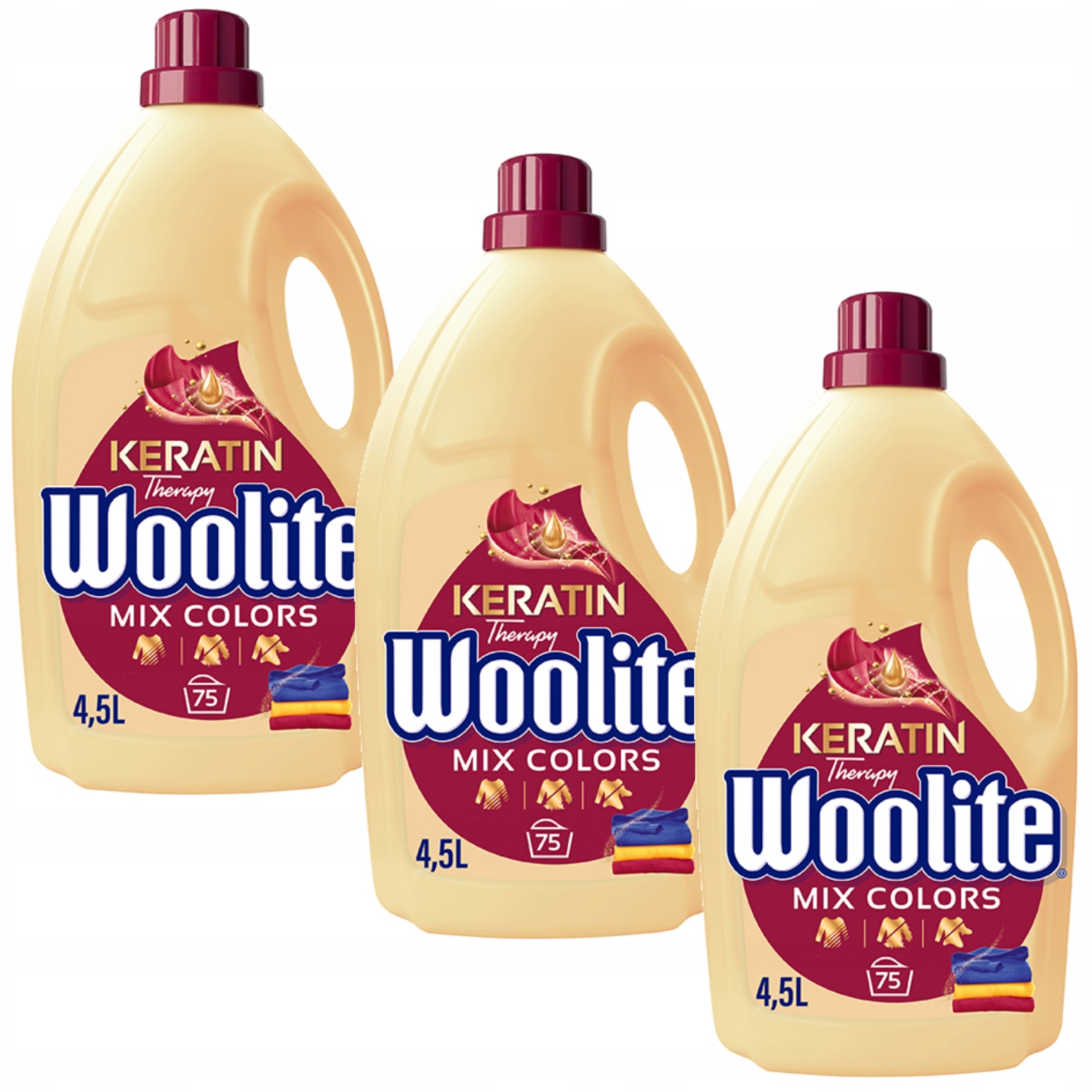 Levně Woolite Sada Pracího Prostředku Barvy Barevného Prádla S Keratinem 3X 4.5L
