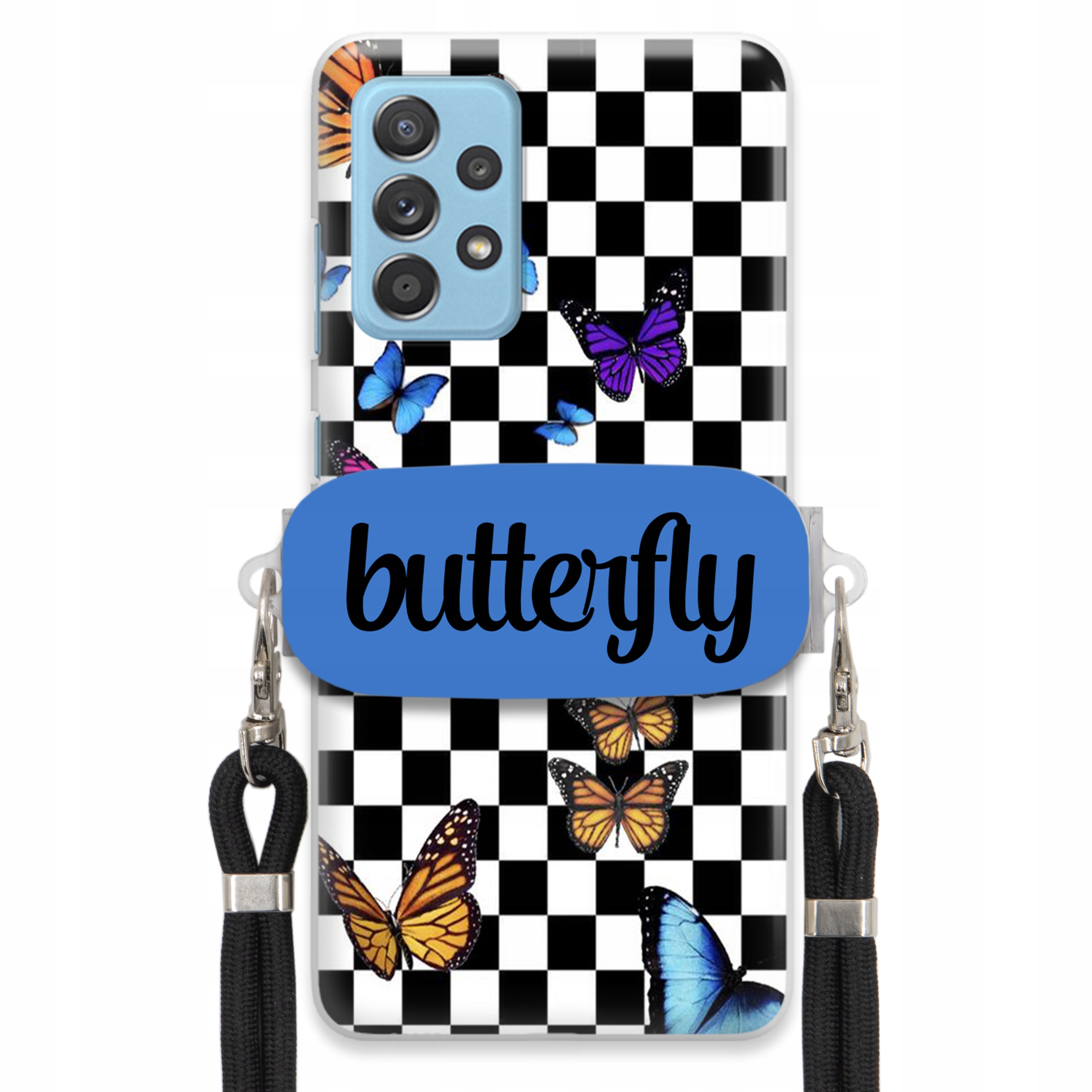 Puzdro Na Samsung A33 5G Puzdro S Obdĺžnikovým Držiakom, Čierne Vodítko, Butterfly, Motýle