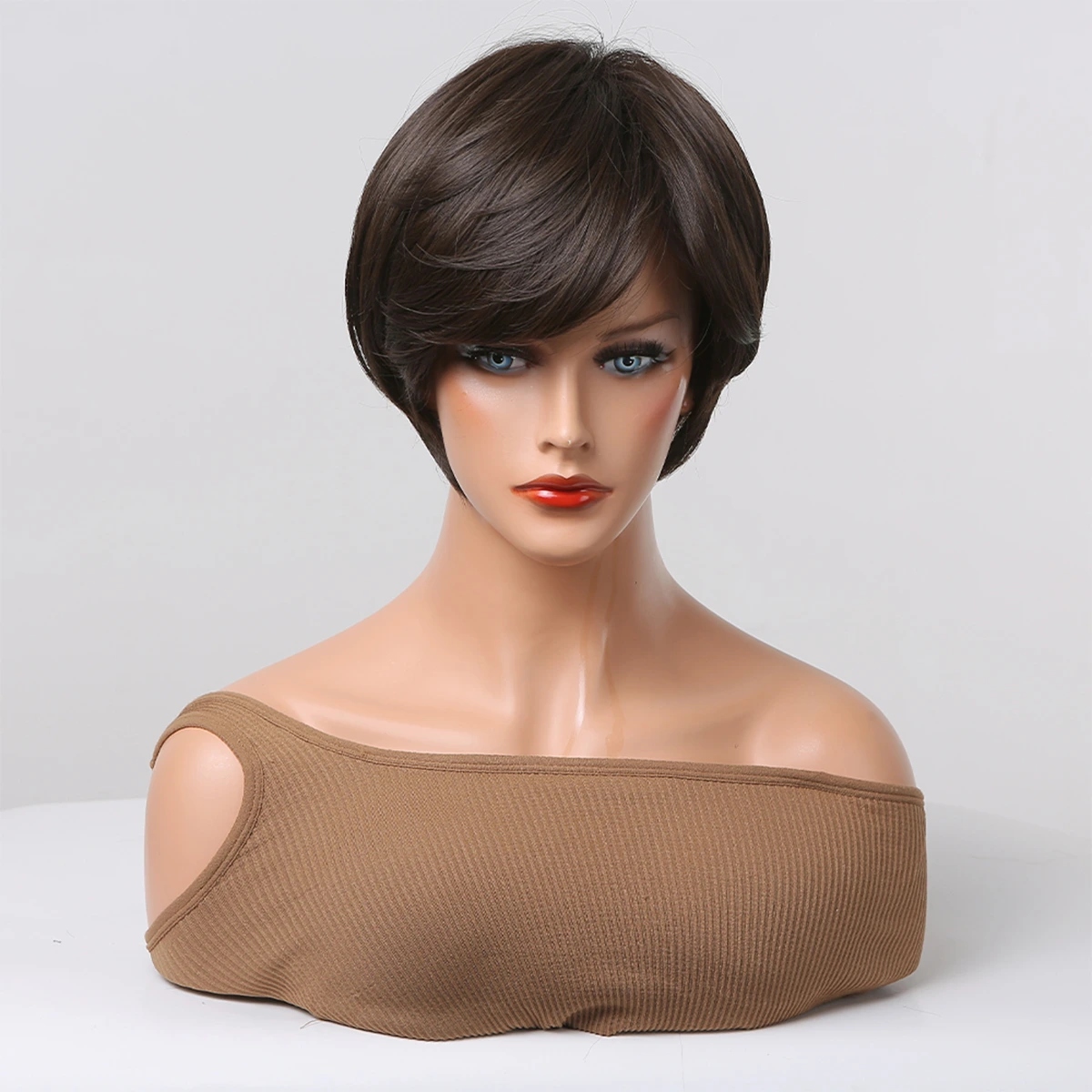 Pixie čokoládově hnědá paruka Veronika s ofinou