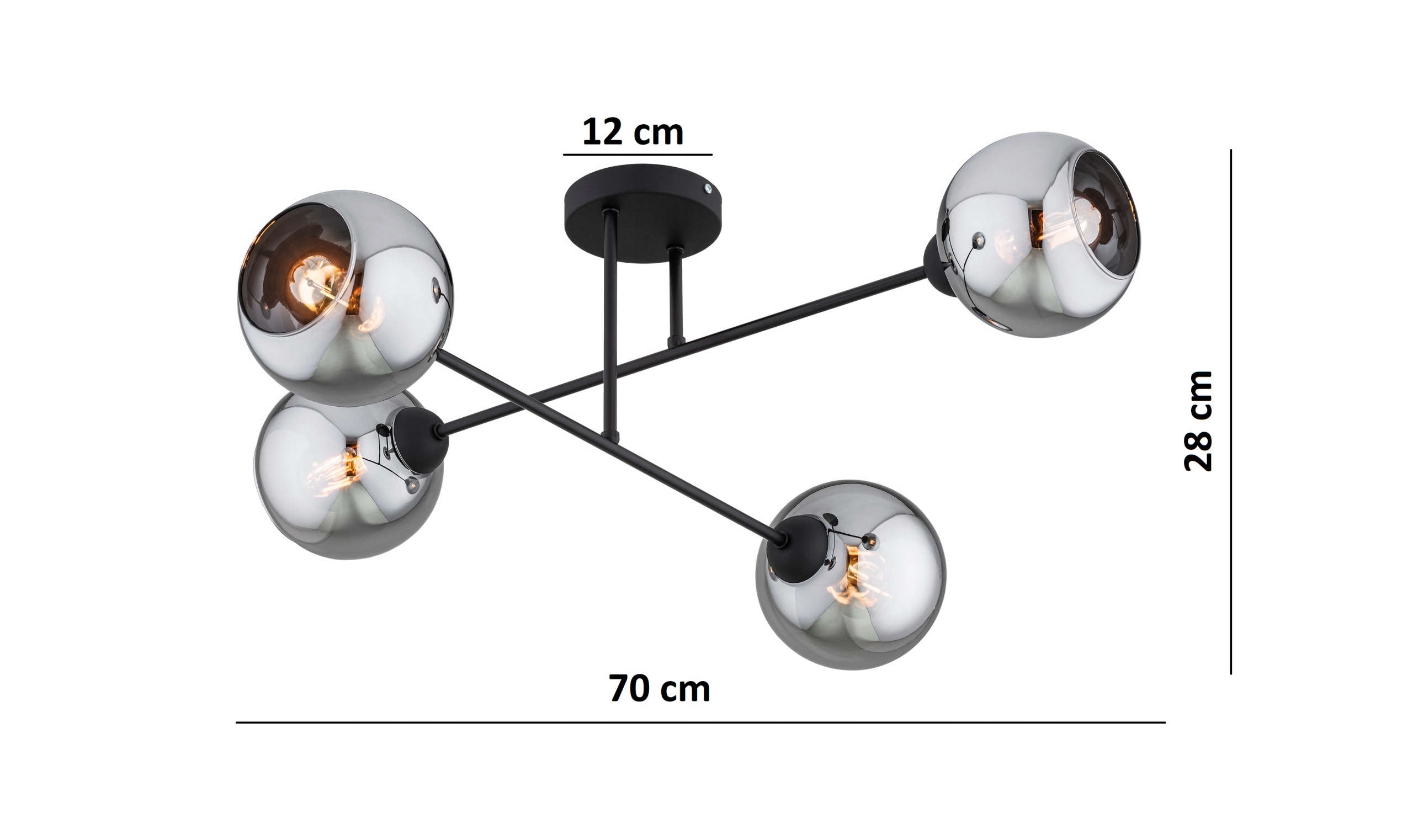 Lampa Wisząca Sufitowa Żyrandol Czarna Kula Chrom Dior LED E27 Liczba punktów światła 4
