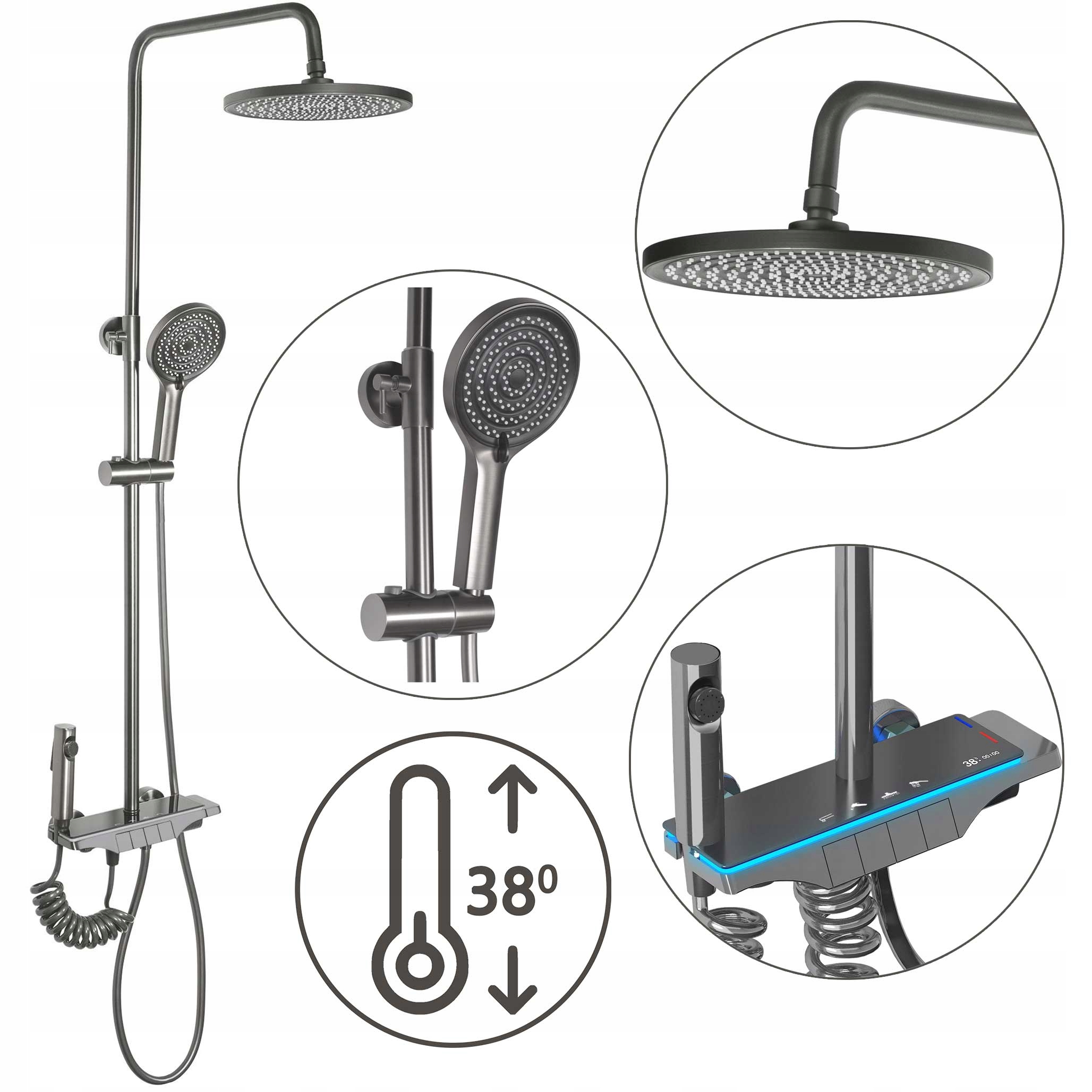 Nástenná sprchová súprava s termostatom Savio Tytan LCD Sprchový box