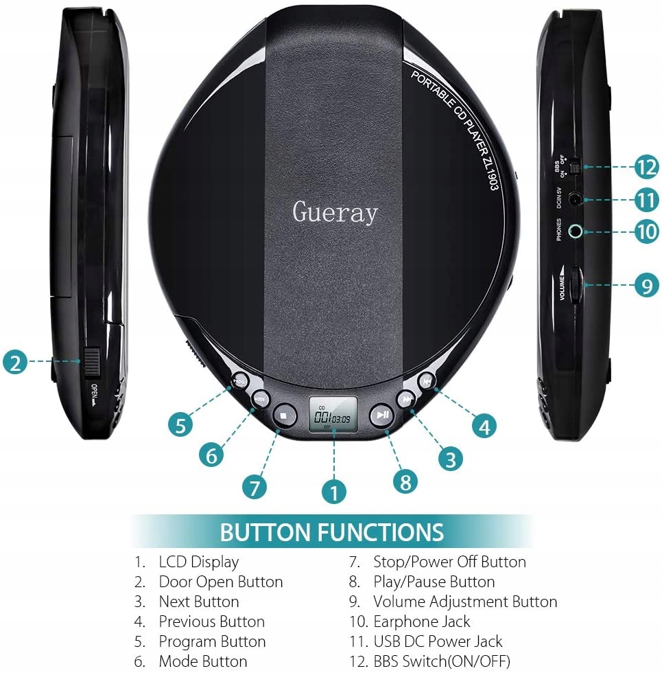 DISCMAN PRZENOŚNY ODTWARZACZ CD HIFI CZARNY Marka Inna