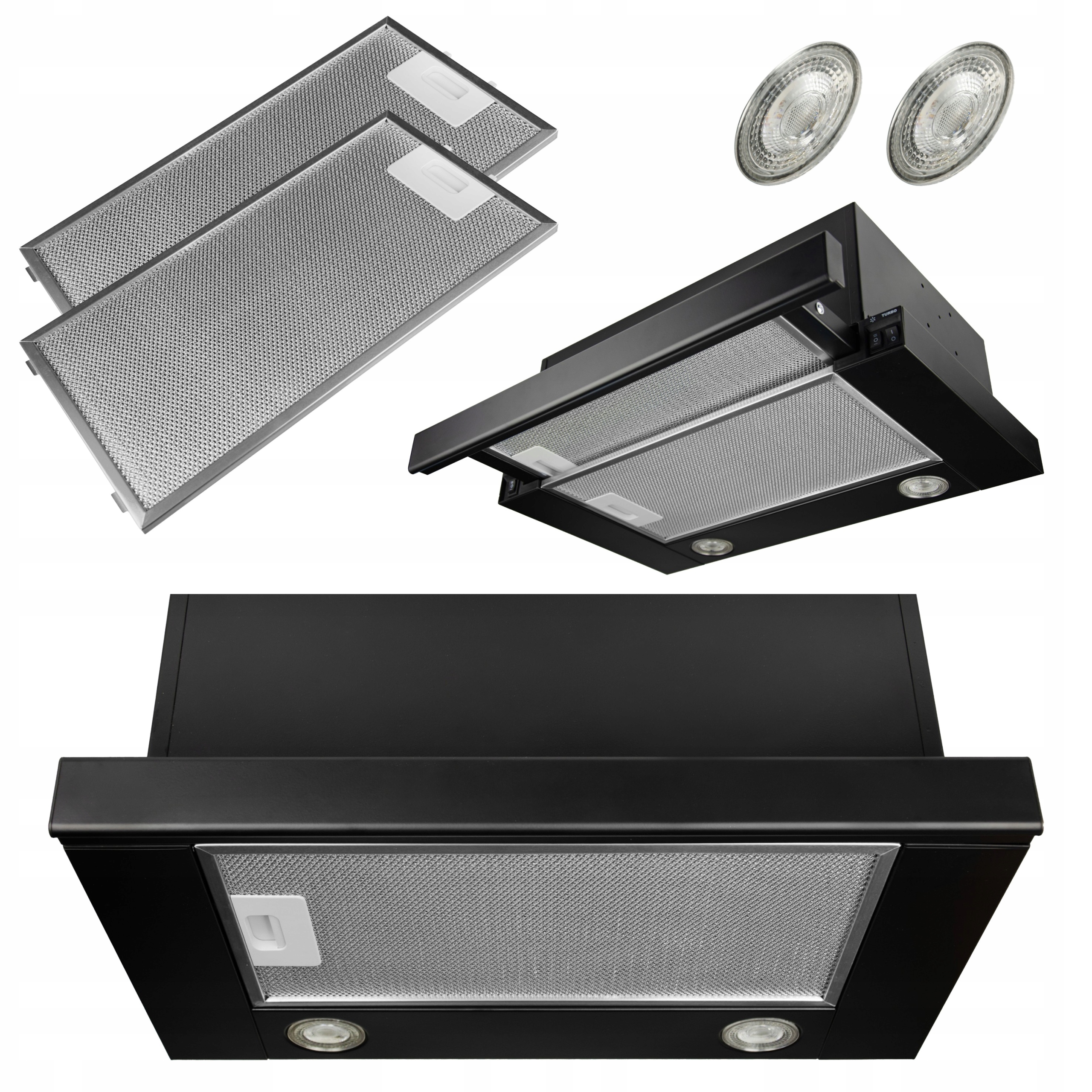 Teleskopický Podskrinkový Kuchynský Digestor Na Zabudovanie, Čierny, 50 CM, Led Slim