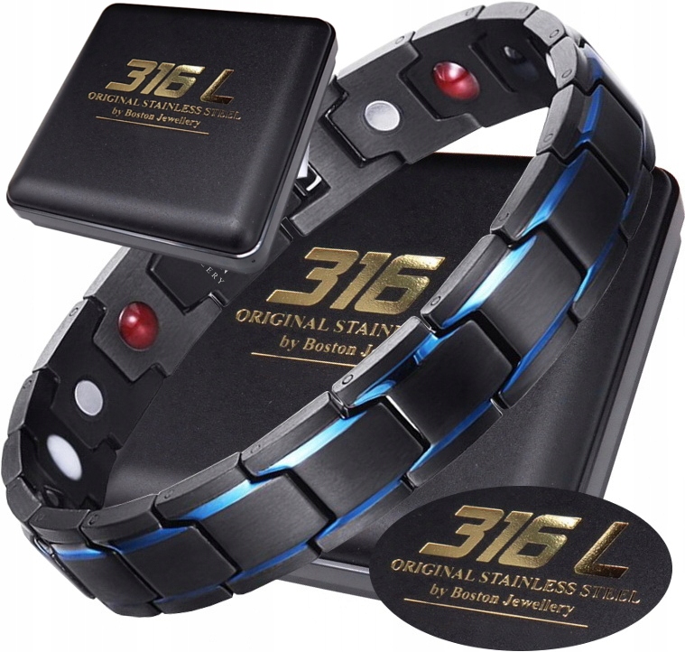 CZARNA ZDROWOTNA BRANSOLETKA MĘSKA MAGNETYCZNA MOC BOSTON JEWELLERY Marka Boston Jewellery