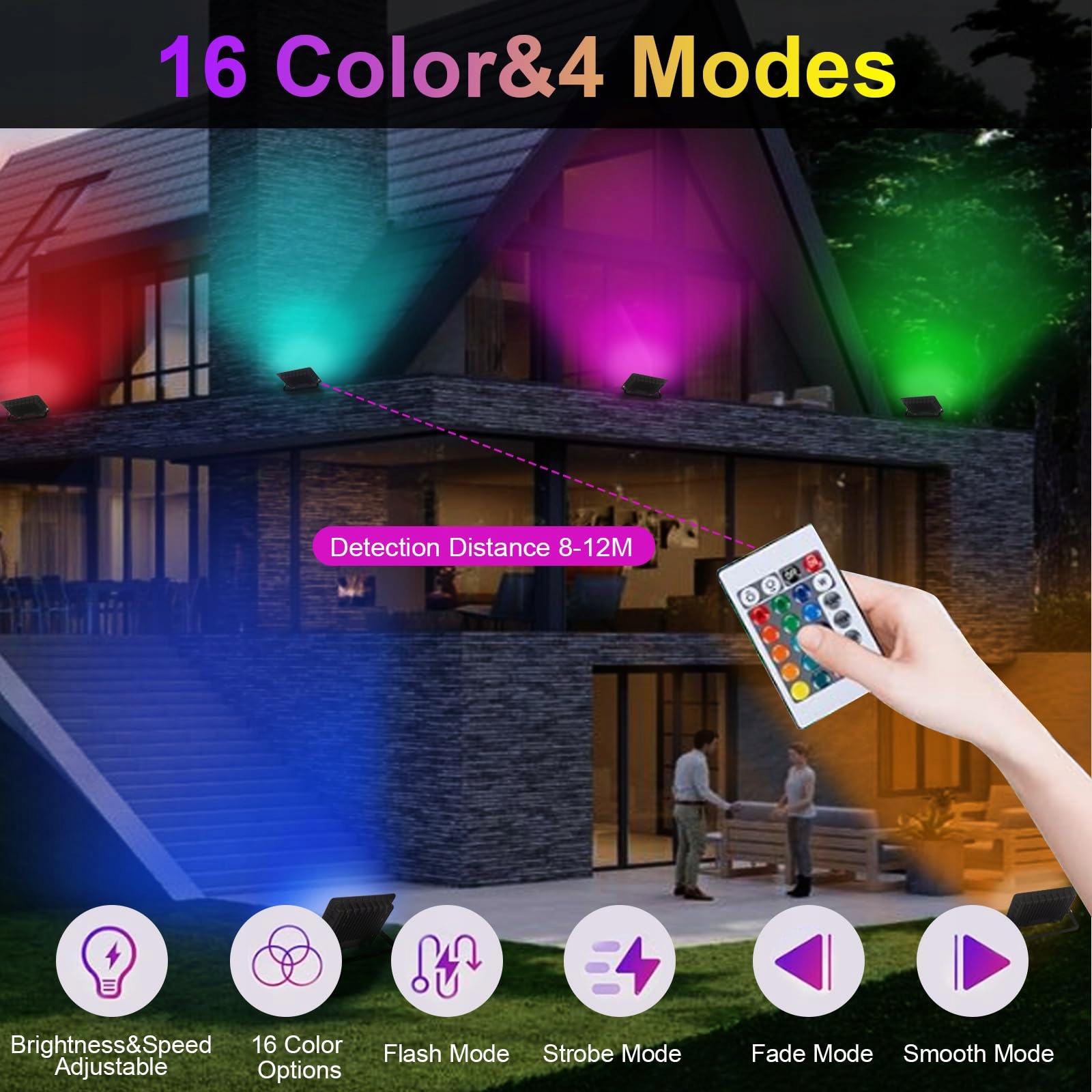 Reflektor LED RGB Z Pilotem Wodoodporny 16 Kolorów 50W IP66 JBDUSN — miniatura 4