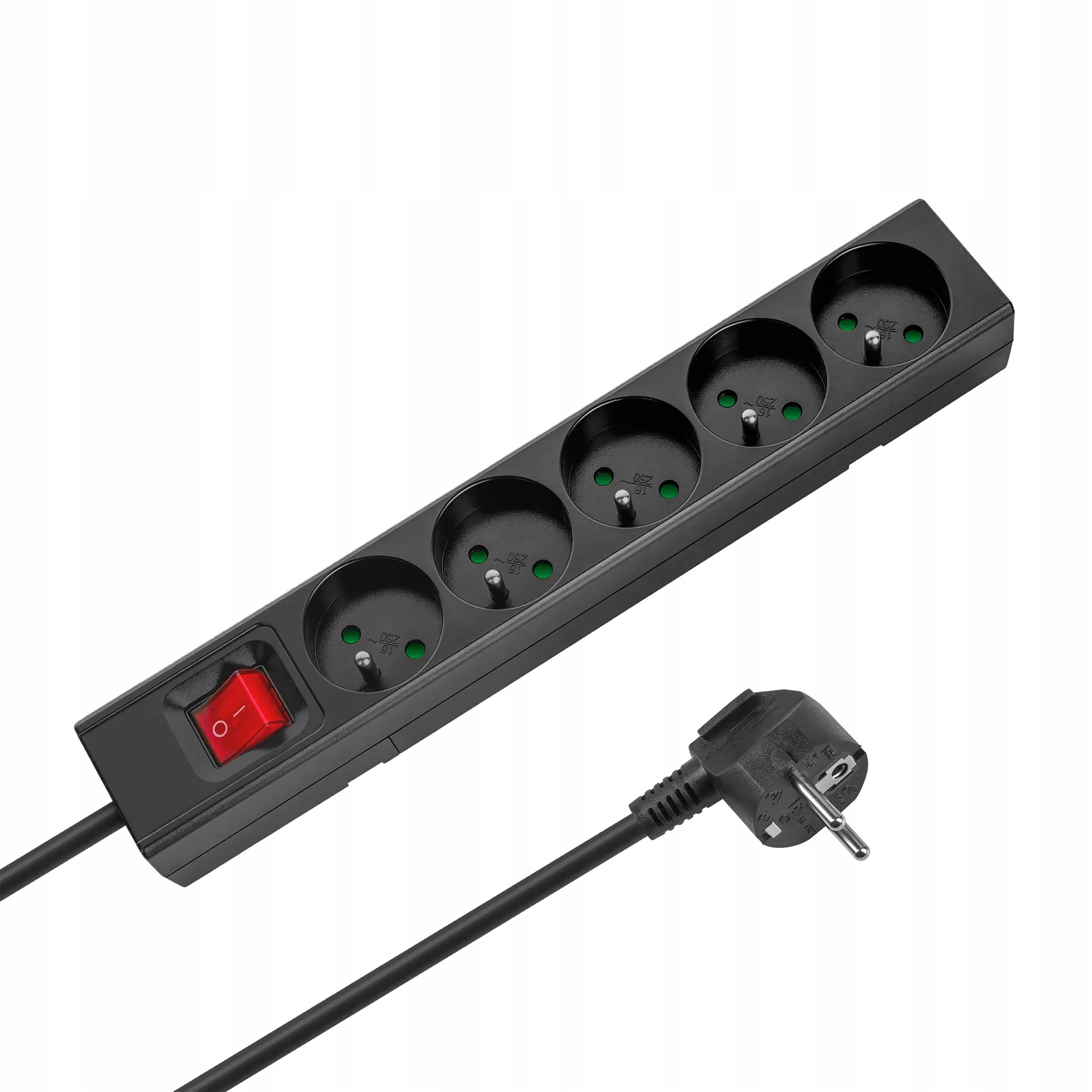 Przedłużacz 5 gniazd 2m typu francuskiego z przełącznikiem (3x1,5mm)