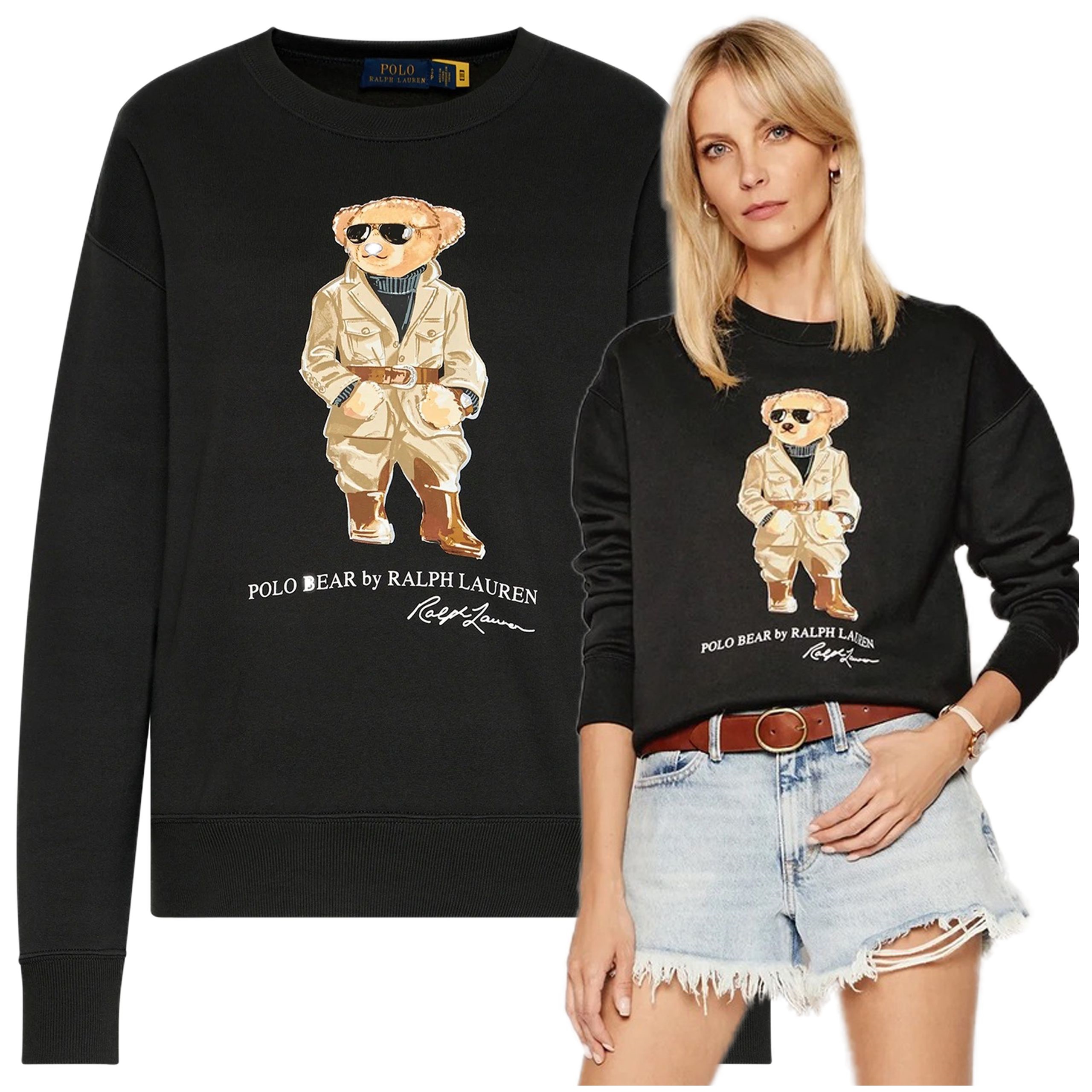 Dámska polo mikina ralph lauren bear premium hoodie medvedík bez kapucne čierna