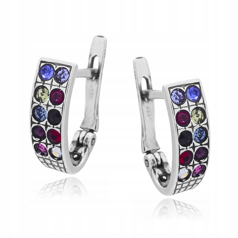 

Kolczyki Srebrne Oksydowane Paski Multikolor 925