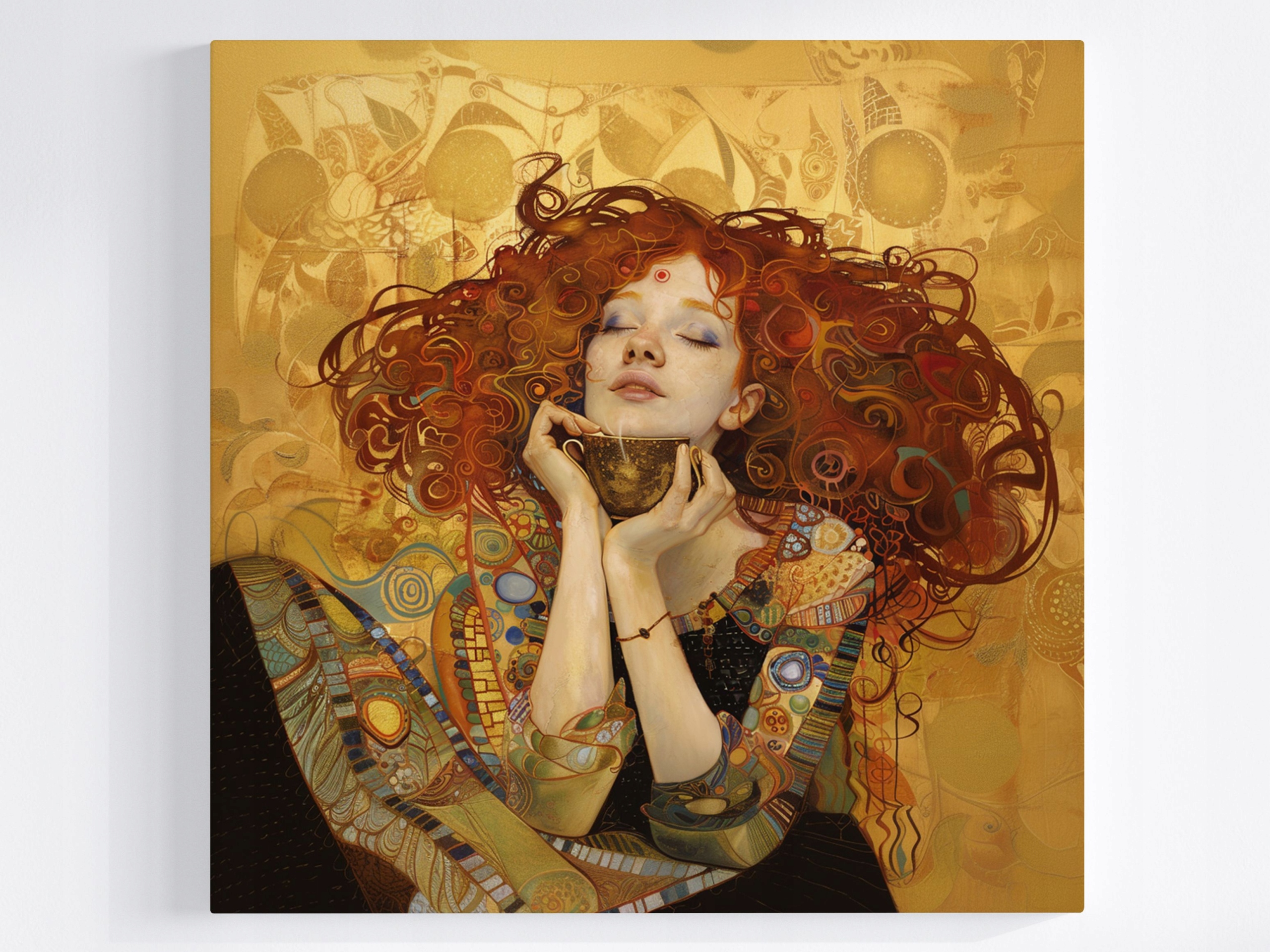 Obraz Na Plátně Canvas Portrét Rudá Žena Káva Umění Nouveau Klimt 80x80