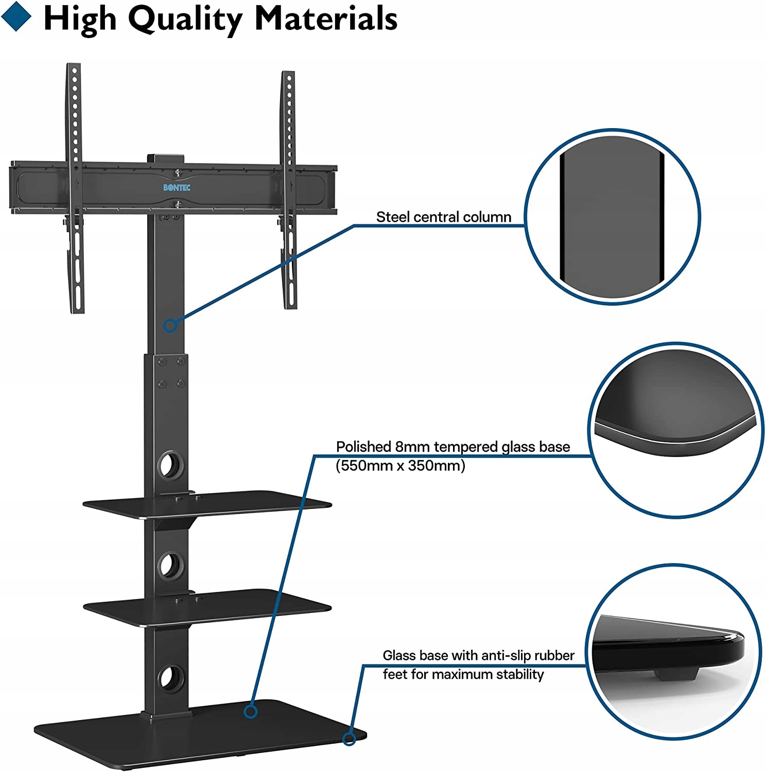 STOJAK POD TELEWIZOR 30-70 2 PÓŁKI SZKŁO HARTOWANE PREMIUM Model 3070