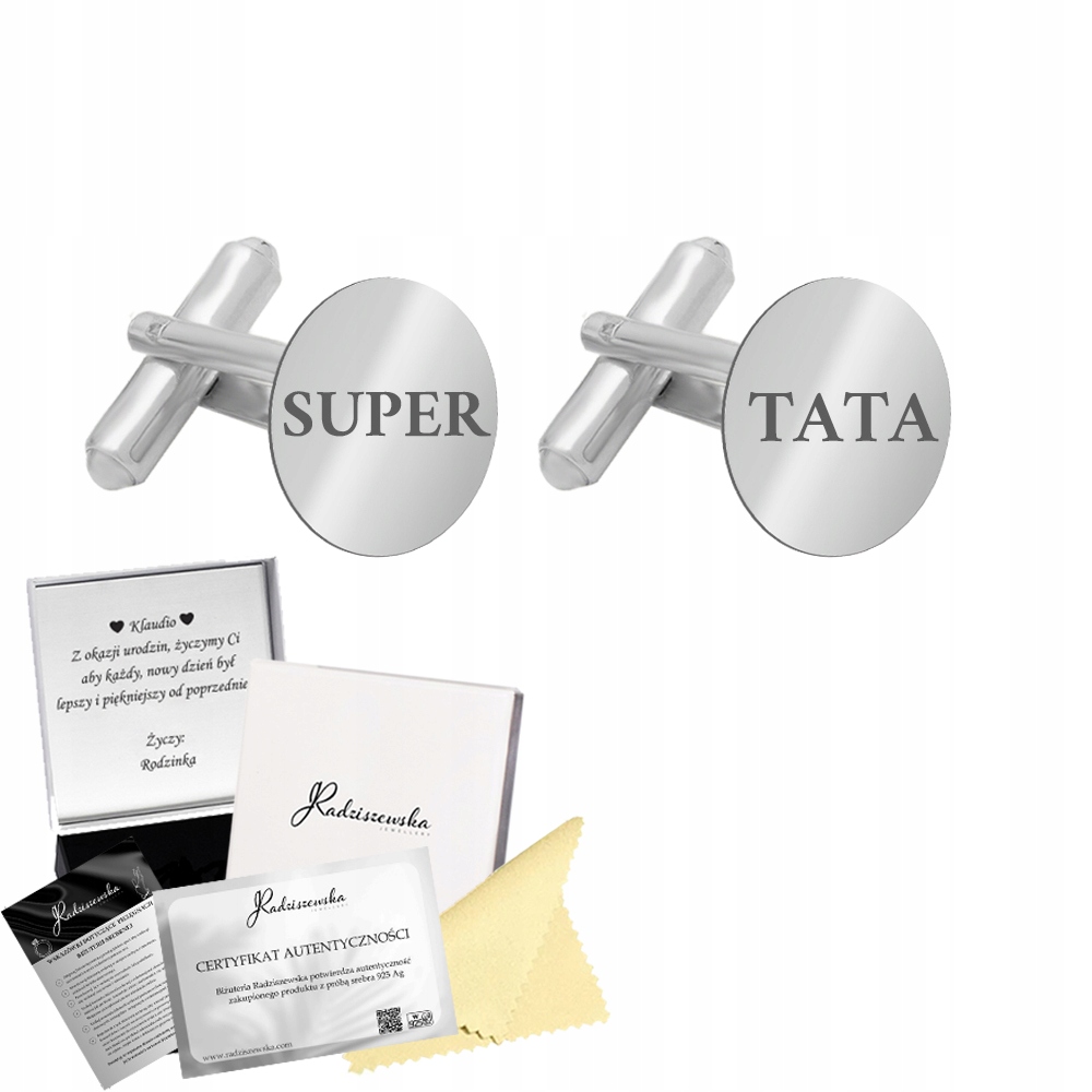 Stříbrné manžetové knoflíčky s gravírováním Narozeniny Kulaté Dárek Přání