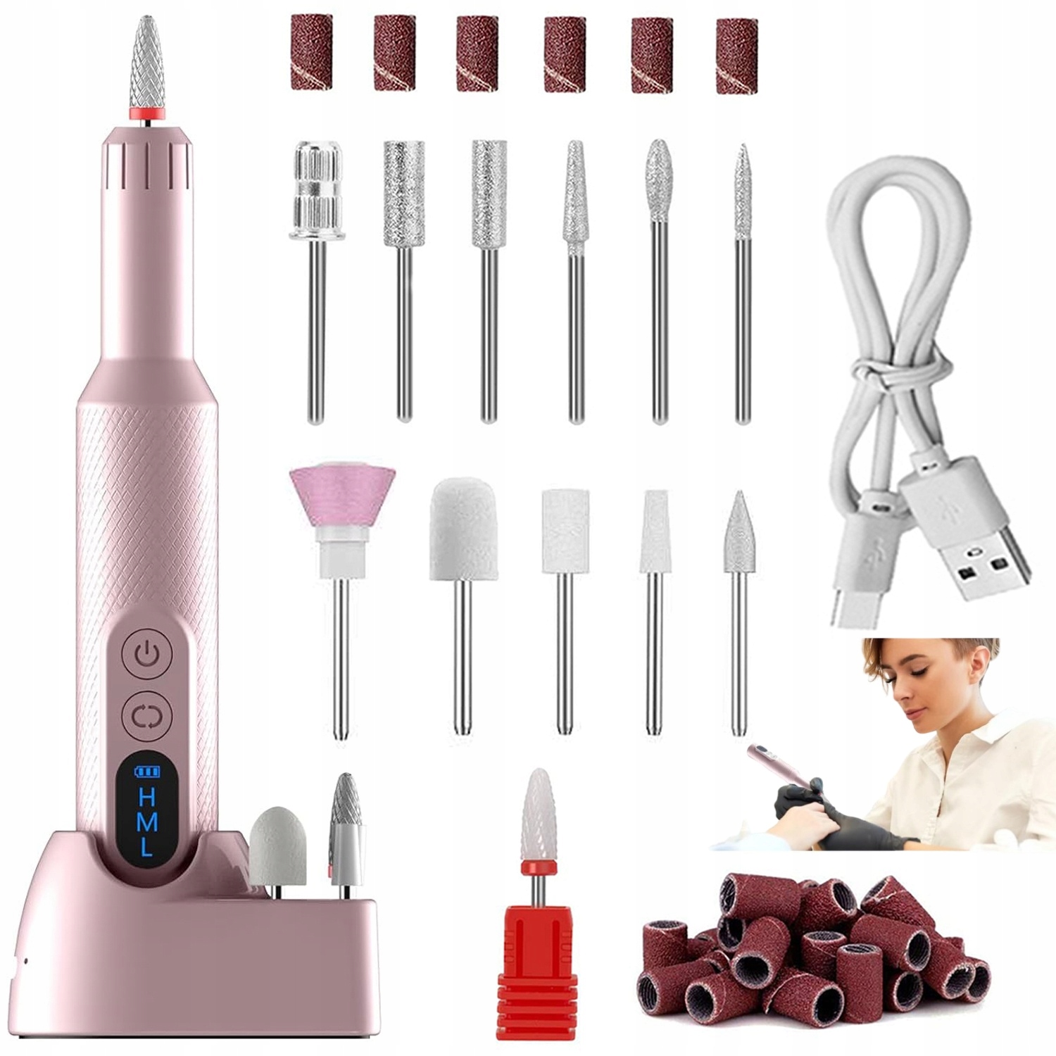 Přenosná bruska pro manikúru s regulací rychlosti a Usb připojením