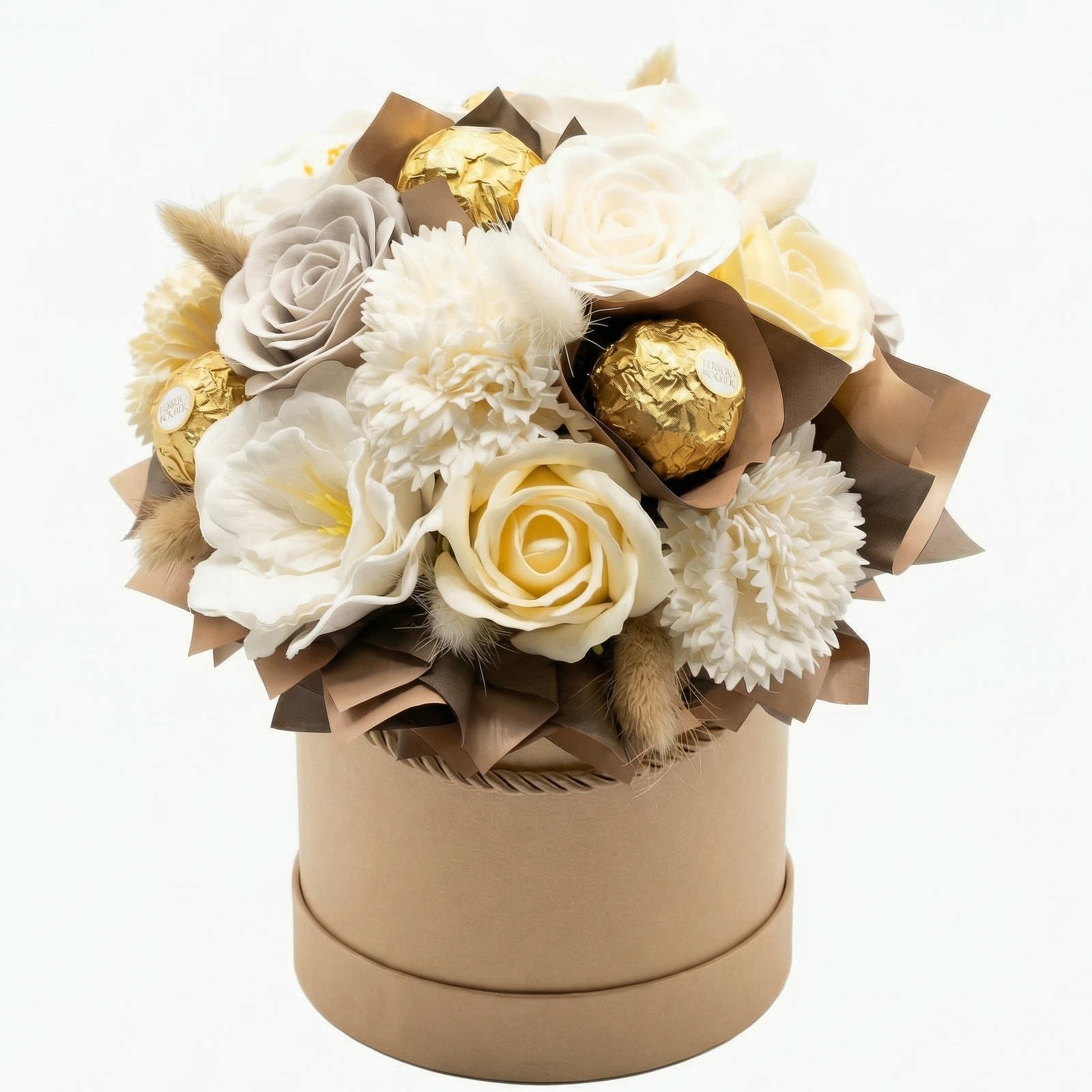 Flowerbox Róże Mydlane Wieczne Kwiaty Ferrero Rocher Upominek Box