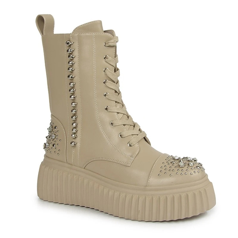 S.barski MR880-077 Kotníkové Boty S Cvočky Kůže Lico Béžová 36