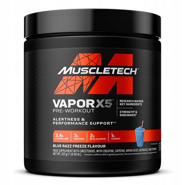 MuscleTech Předtréninkovka Vapor X5 Blue Razz Freeze Prášek 252 g
