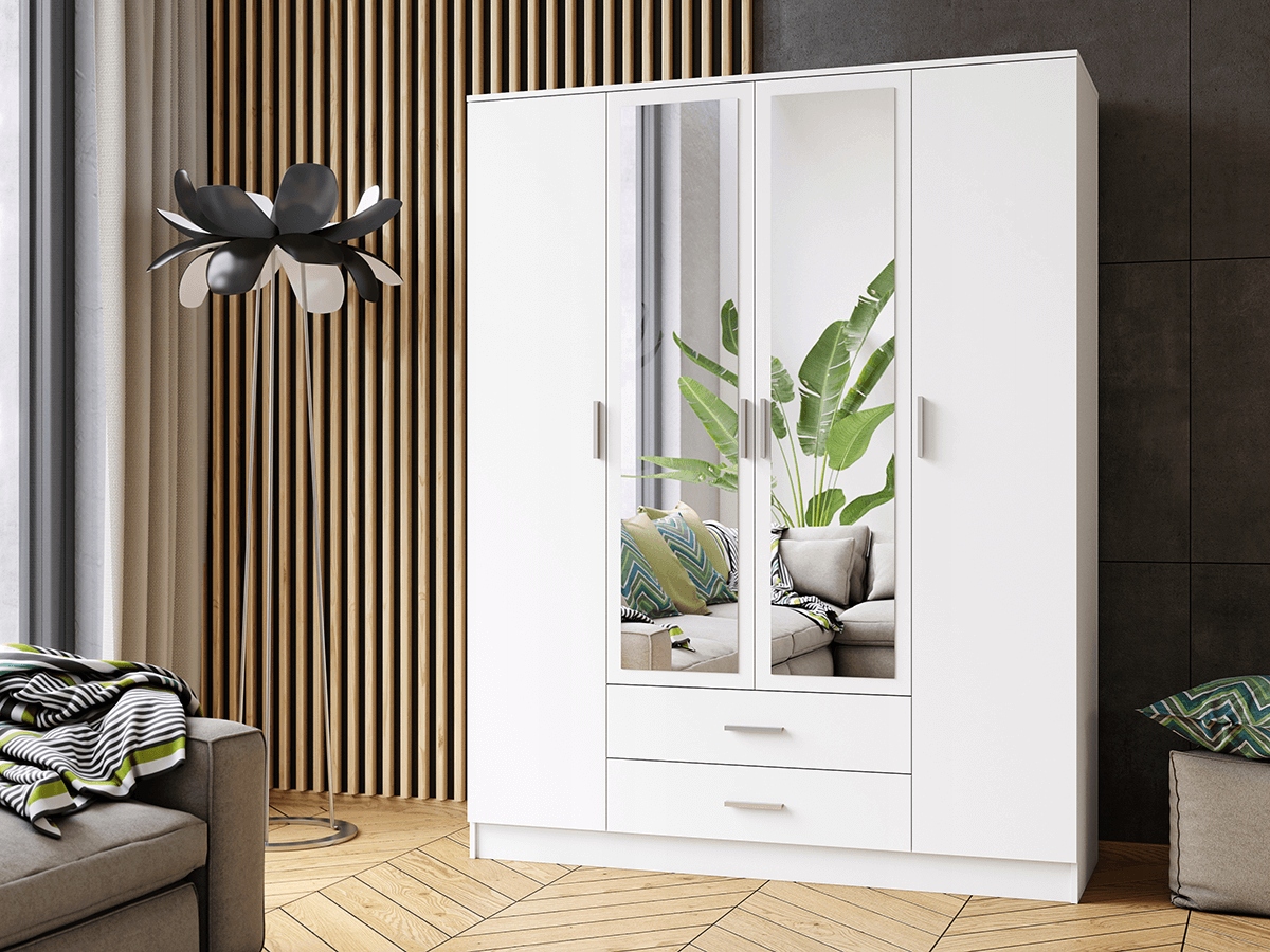 Szafa ROMEK 160 cm biała z lustrem z szufladami Kod producenta ROMEK_160_WHITE_L