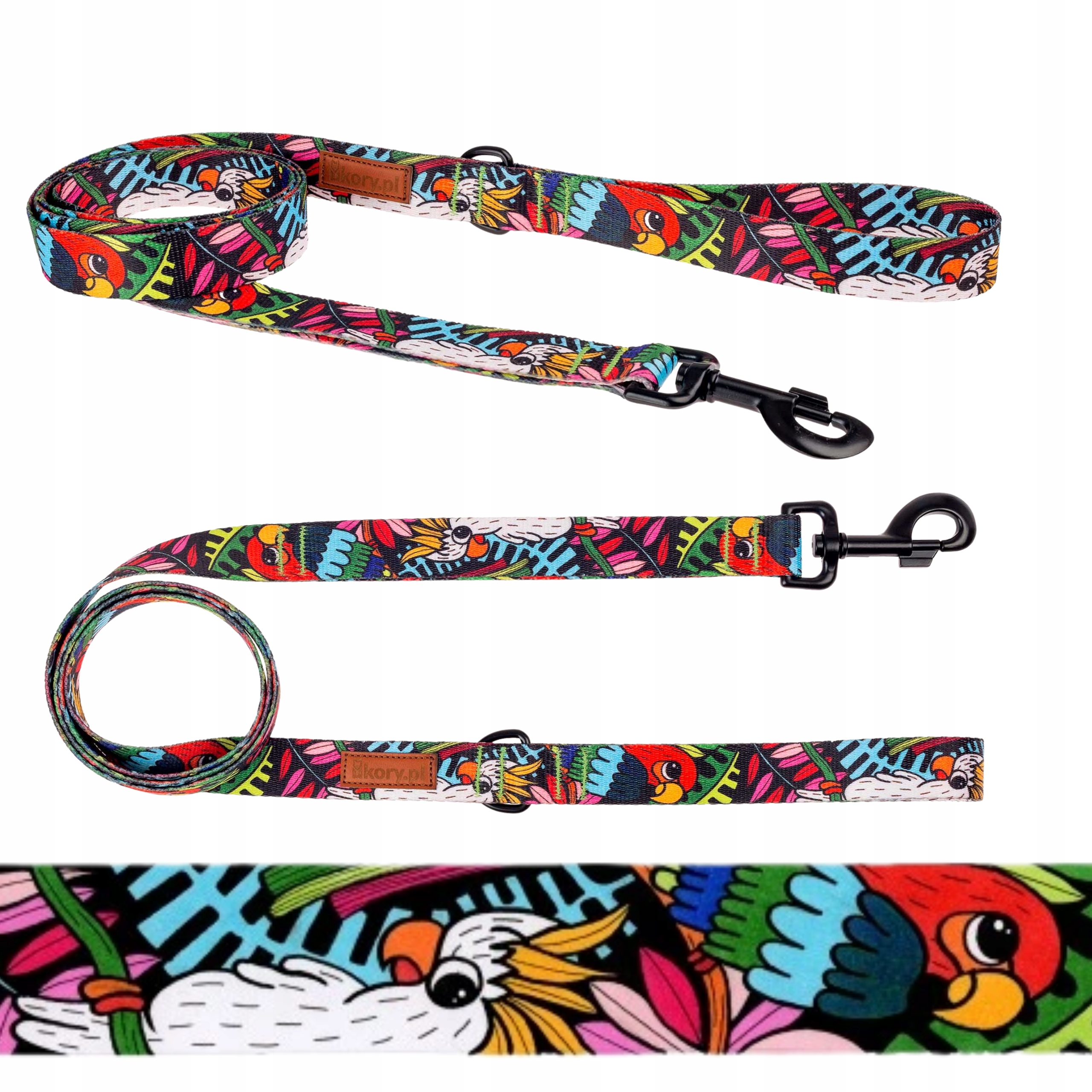 Levně Vodítko jednoduchá na procházky Velký Pes páska 180 cm Ukory Tropiki palmy papoušky