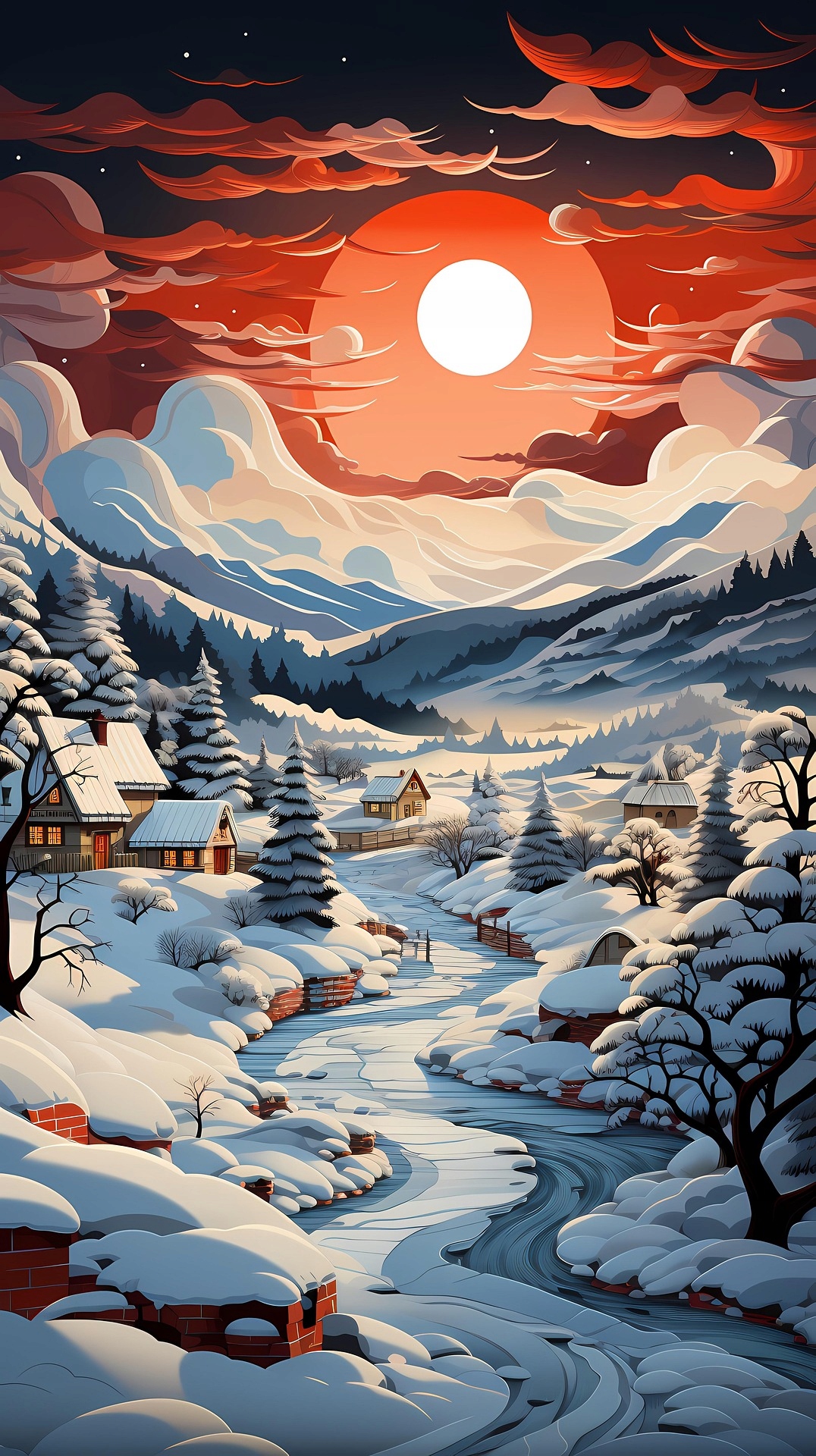 Diamantová výšivka Krajina Zima Příroda Les Západ Velký 40x80cm