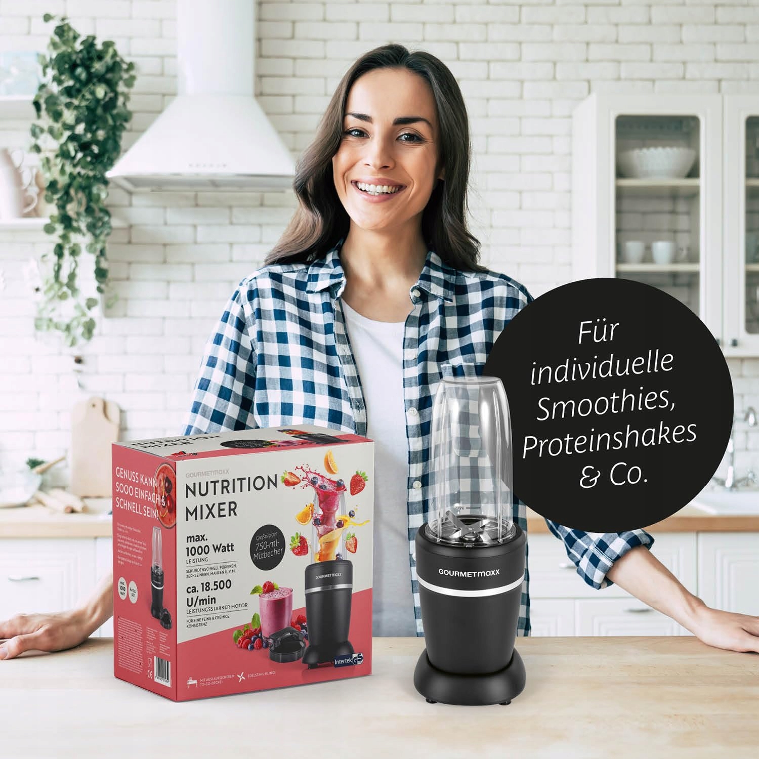 GOURMETmaxx Mikser & Smoothie Maker 4-częściowy Czarny 1000W — miniatura 9