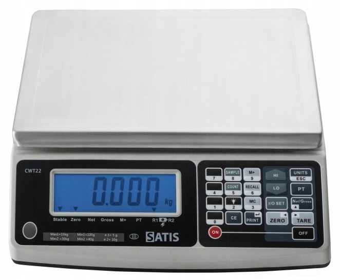 Waga Sklepowa Licząca Sztuki 1,5/3kg 0,5/1g LCD 22x31 cm SATIS CWT22 153M26